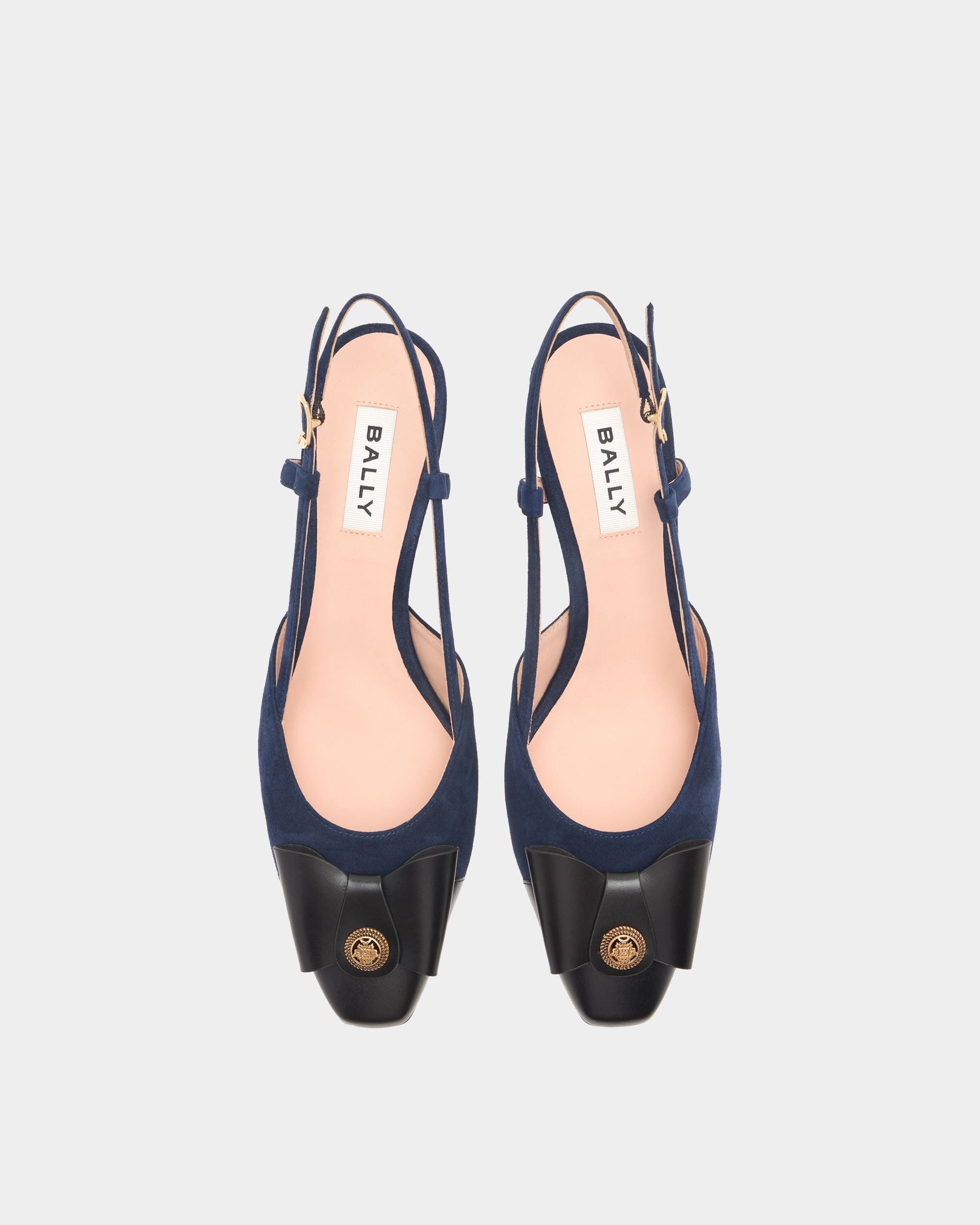 Bally Global - Escarpin Slingback B-Bow En Daim Navy Blue - Bleu
