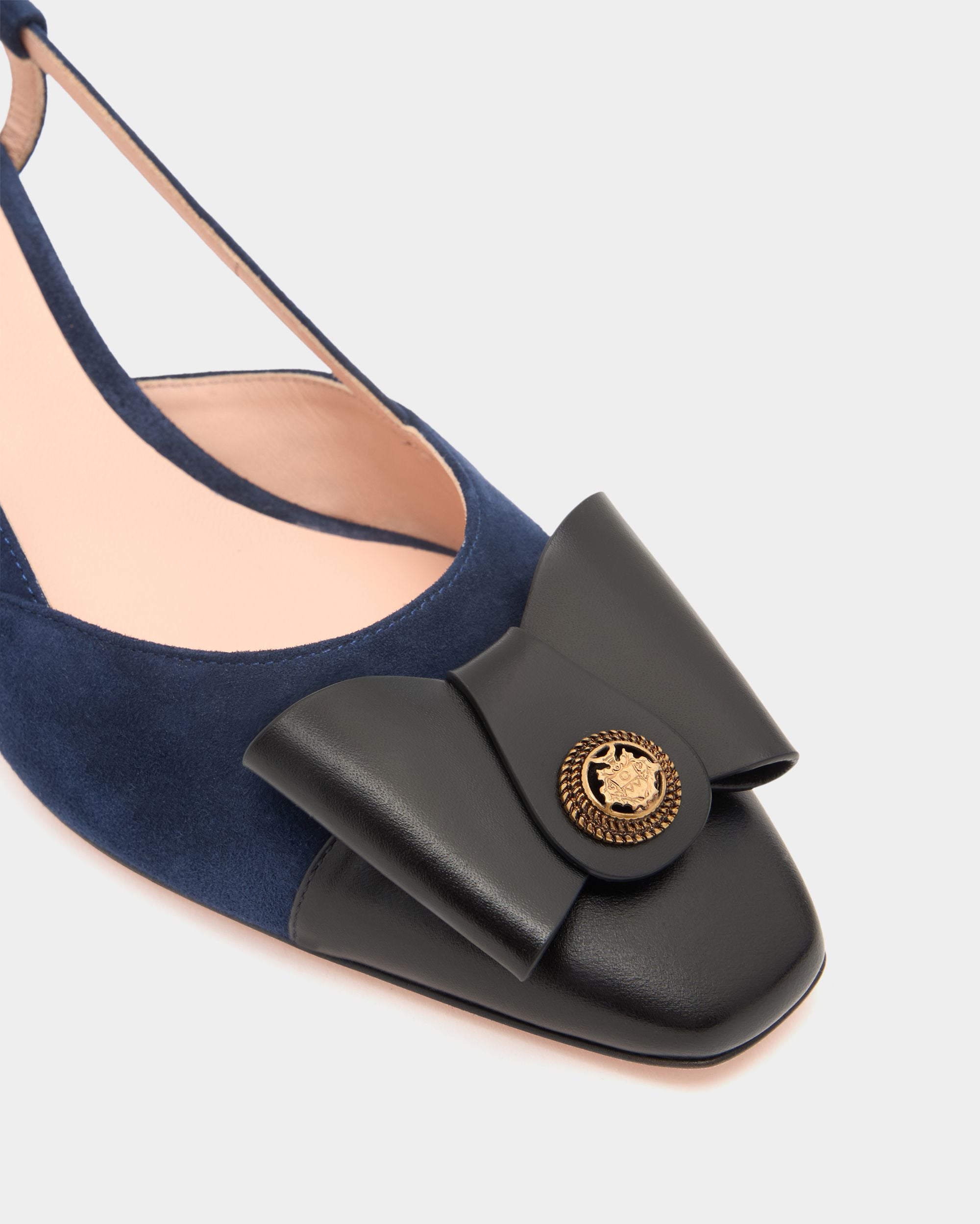 Bally Global - Escarpin Slingback B-Bow En Daim Navy Blue - Bleu