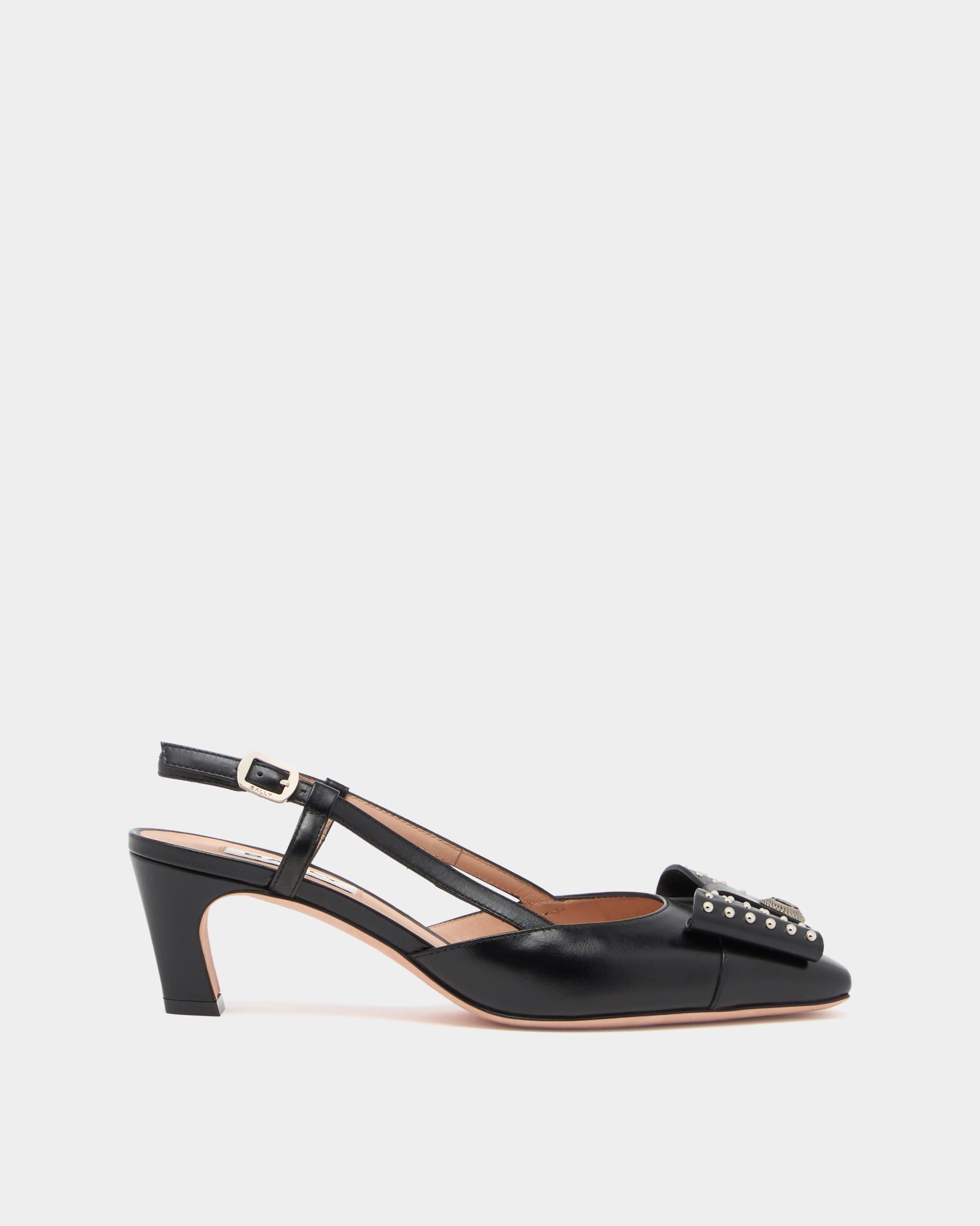 Bally Global - B-Bow Slingback Pump in Black Leather - Black