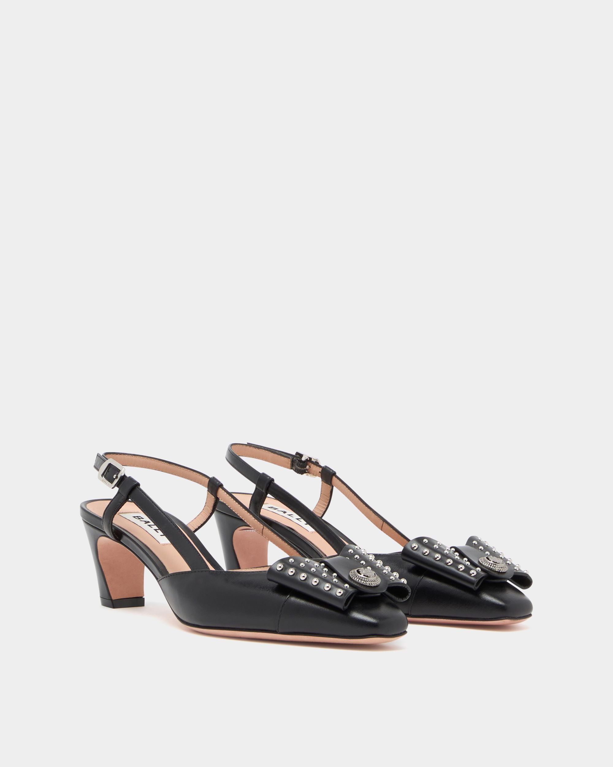 Bally Global - B-Bow Slingback Pump in Black Leather - Black