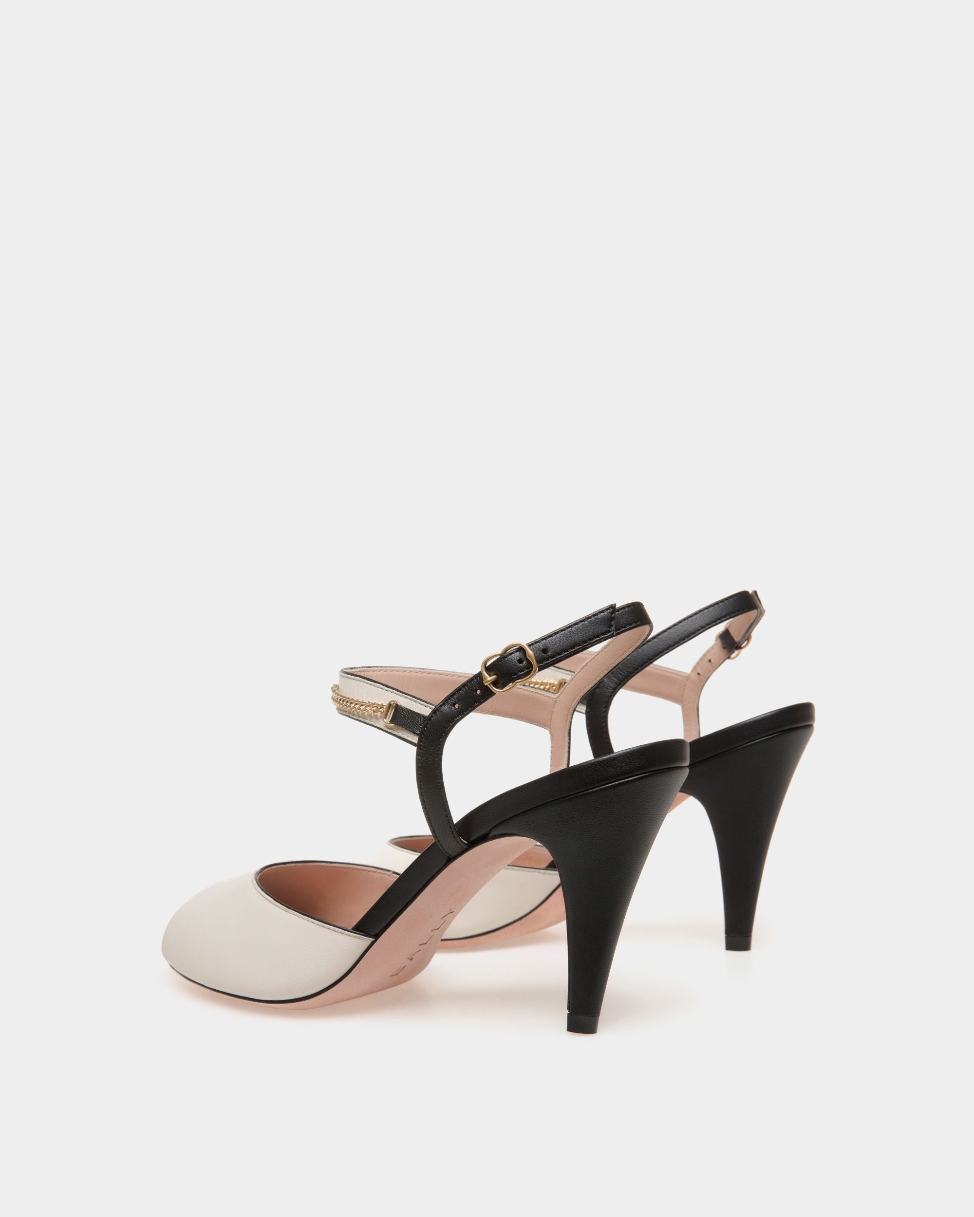 Bally Global - Daily Emblem Heeled Sandal in Black and White Leather - Multicolor