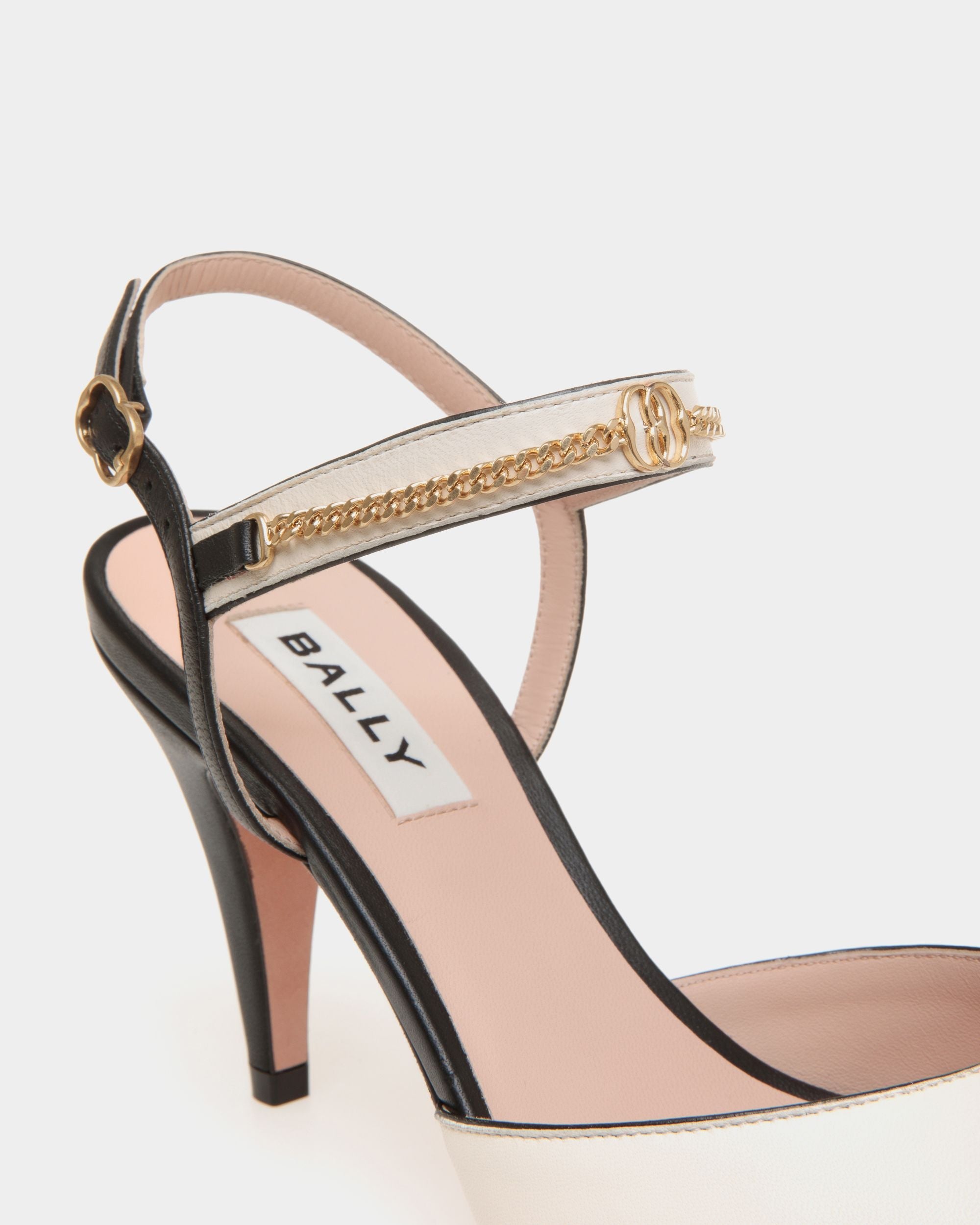 Bally Global - Daily Emblem Heeled Sandal in Black and White Leather - Multicolor