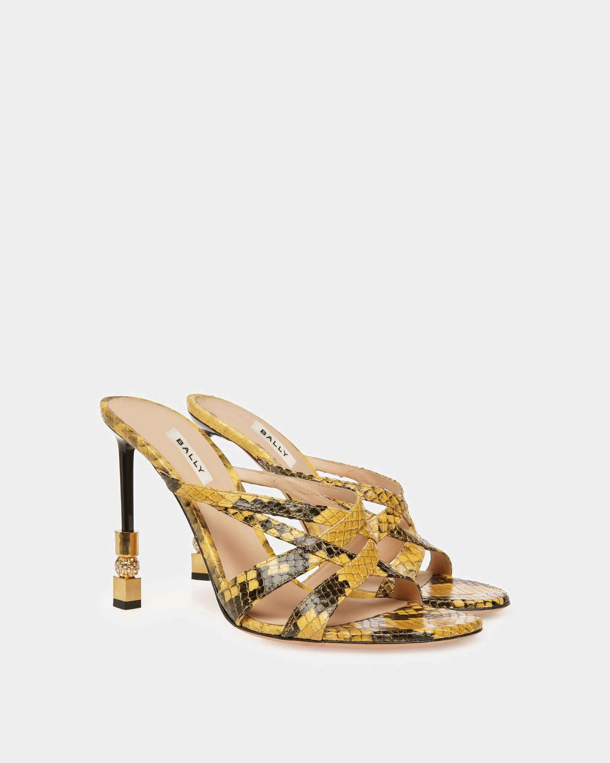 Bally Global - Sandalias Abiertas Block Con Estampado De Pitón - Amarillo