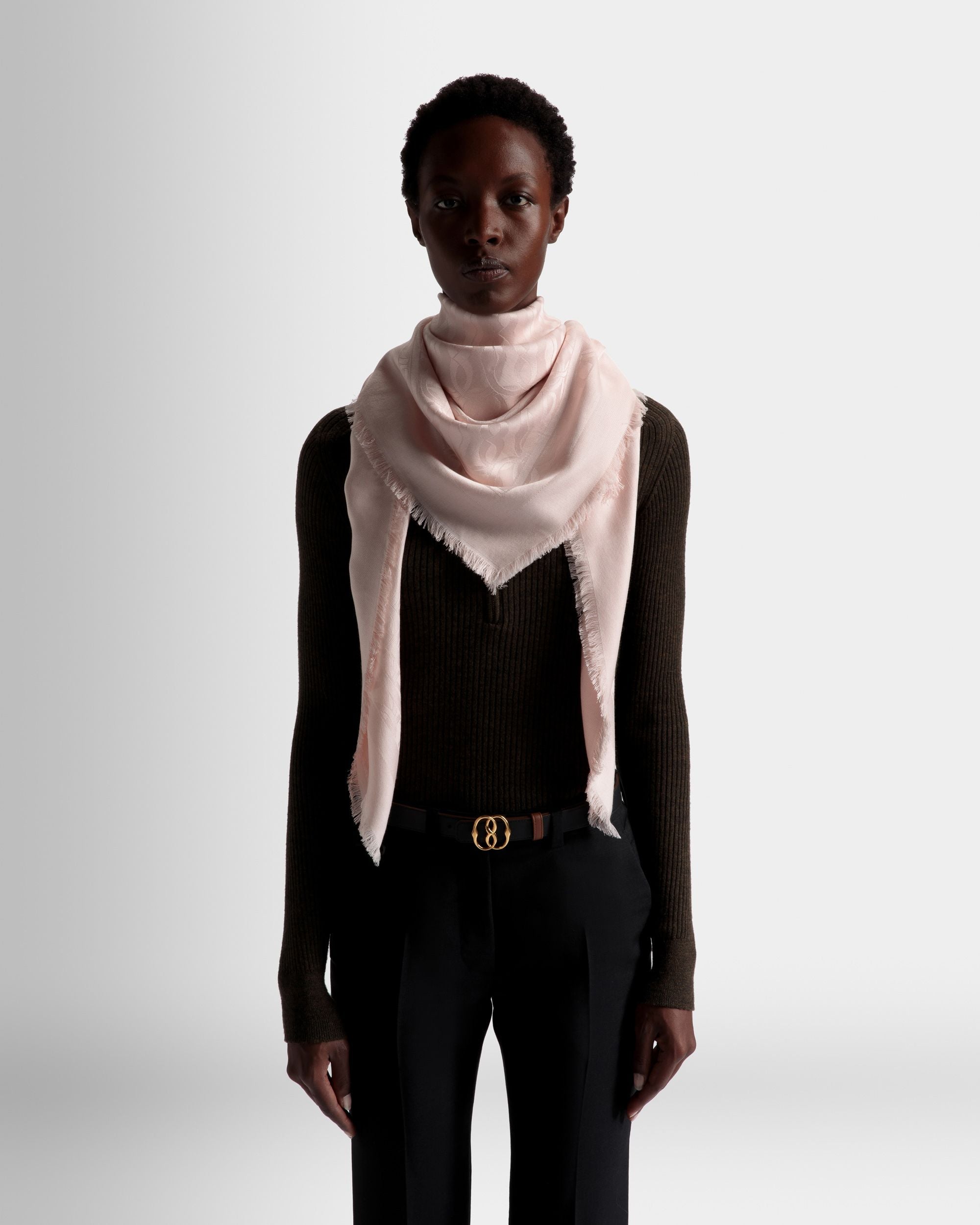Bally Global - Emblem Print Square Scarf In Dusty Petal Silk - Rosa