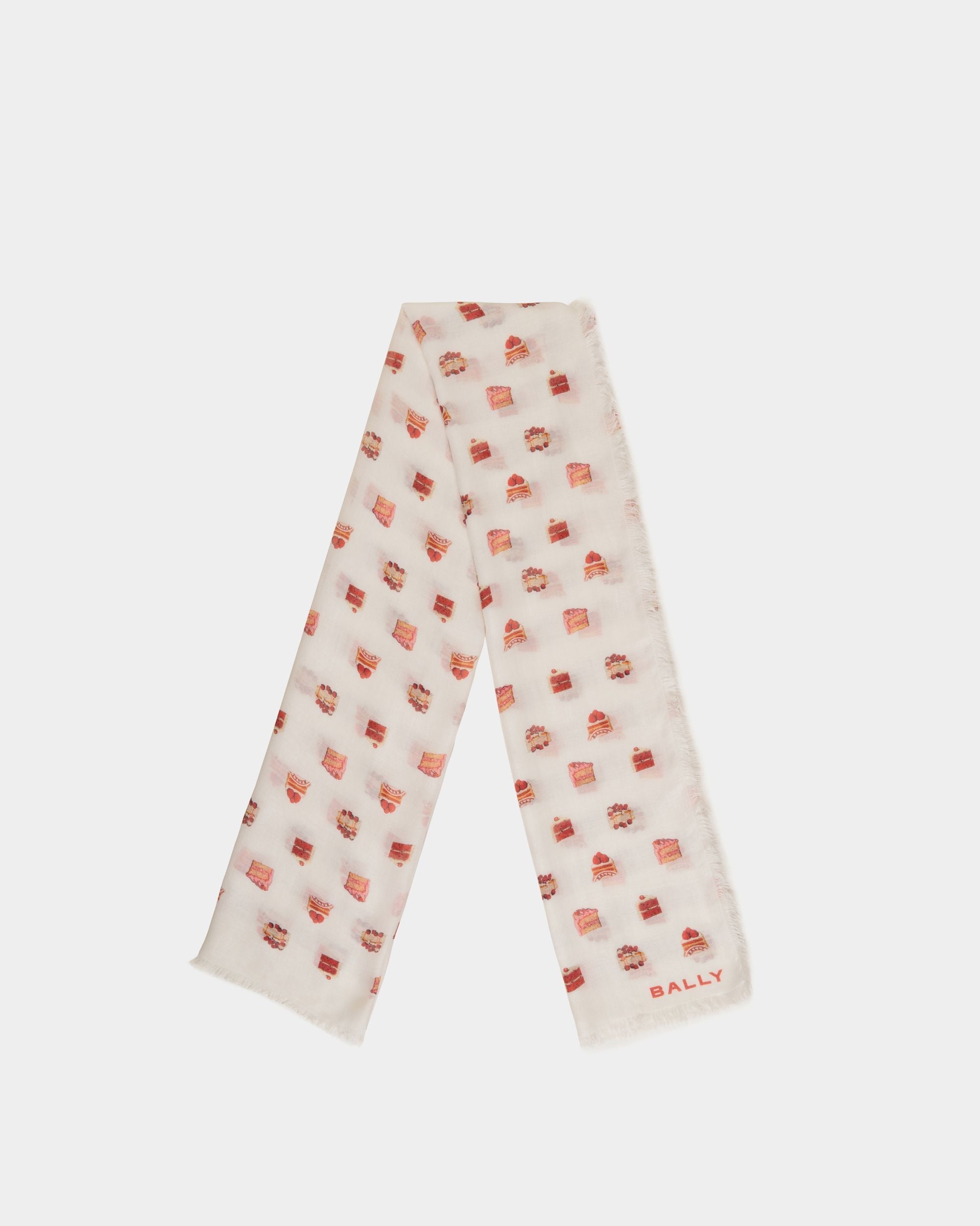 Bally Global - Scarf With Bally Cake in Ivory Modal And Cashmere - White