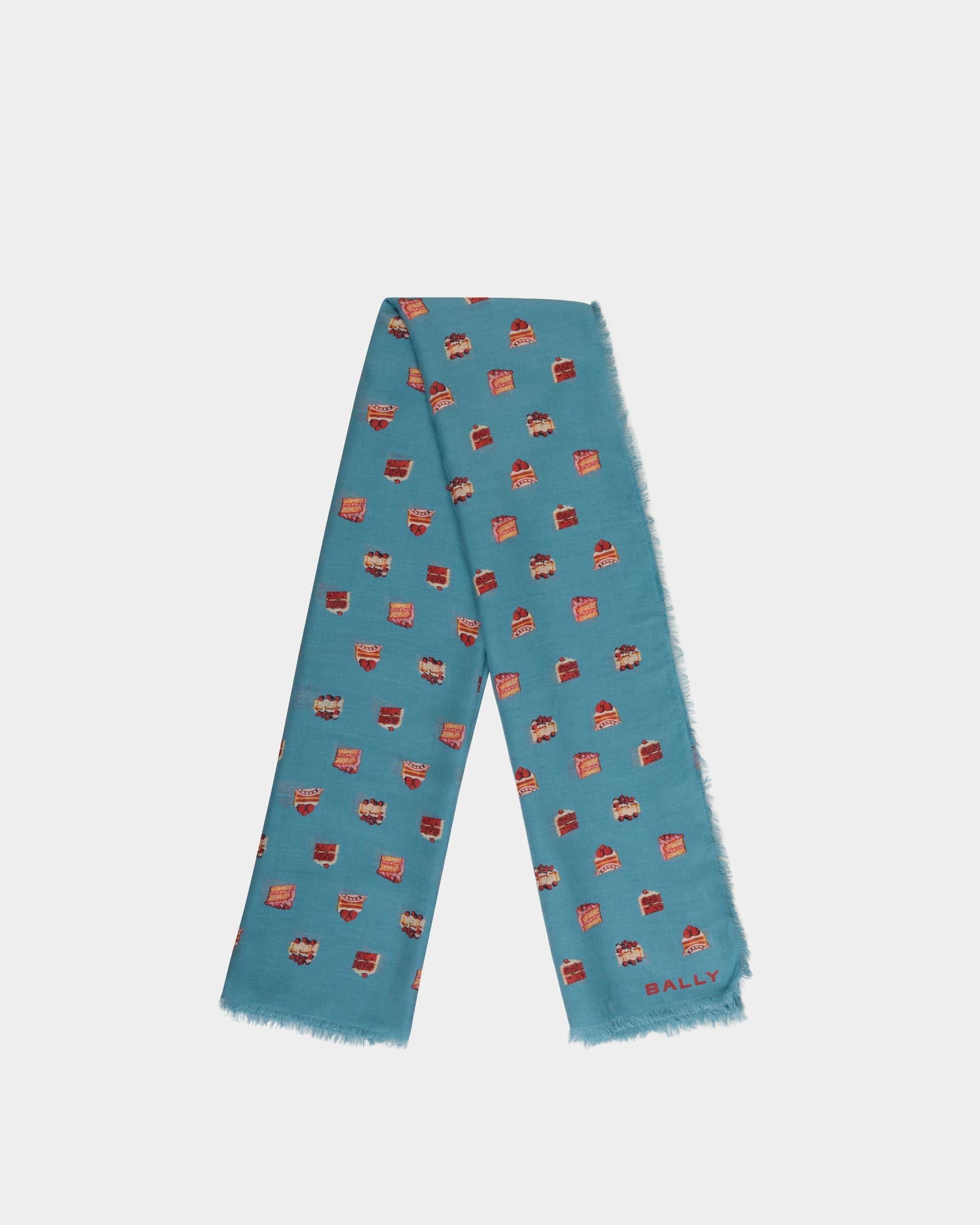 Bally Global - Scarf With a Bally Cake Print in Medium Blue Modal And Cashmere - Blue