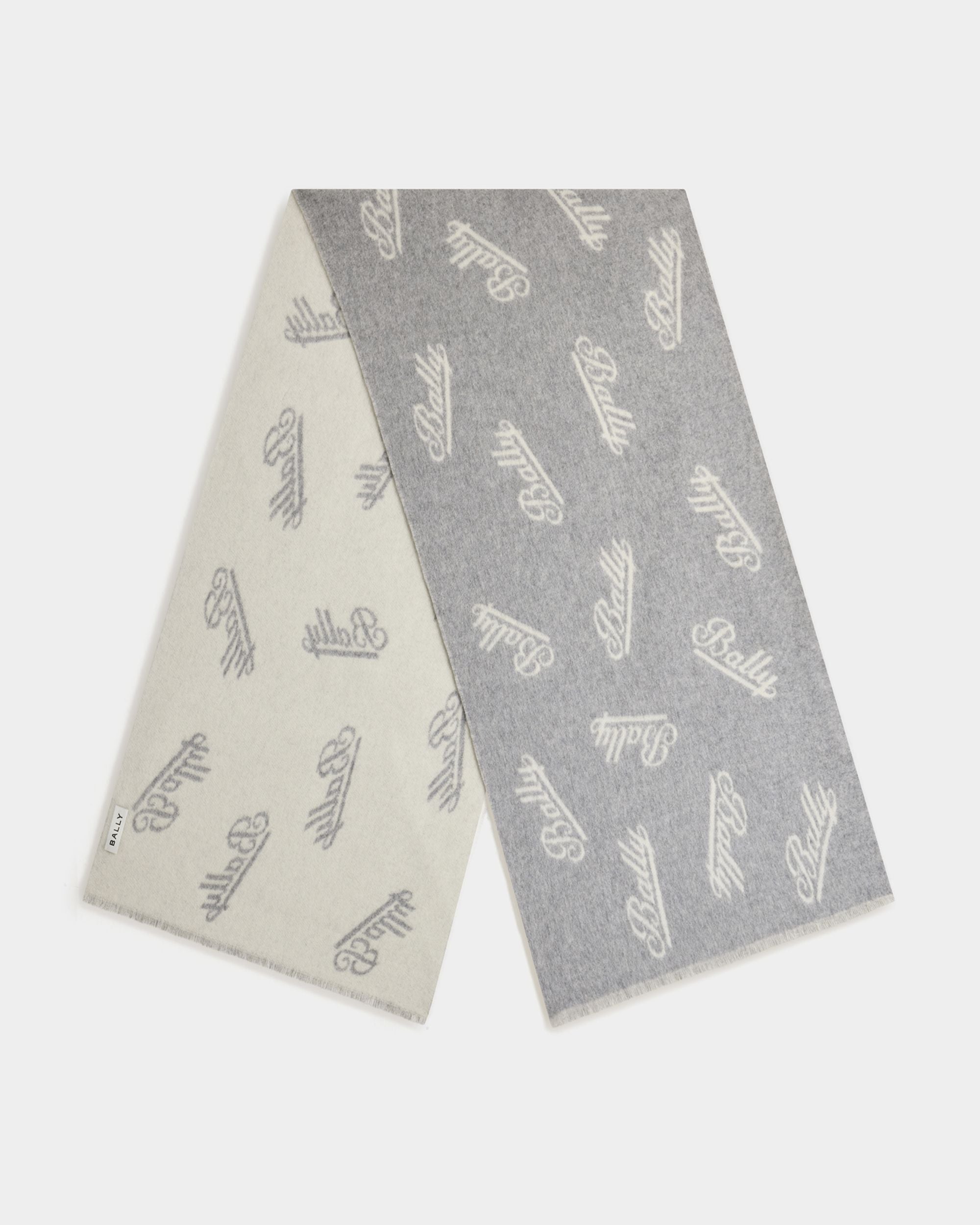 Bally Global - Scarf with a Logo Motif in Grey and White Wool - Multicolor