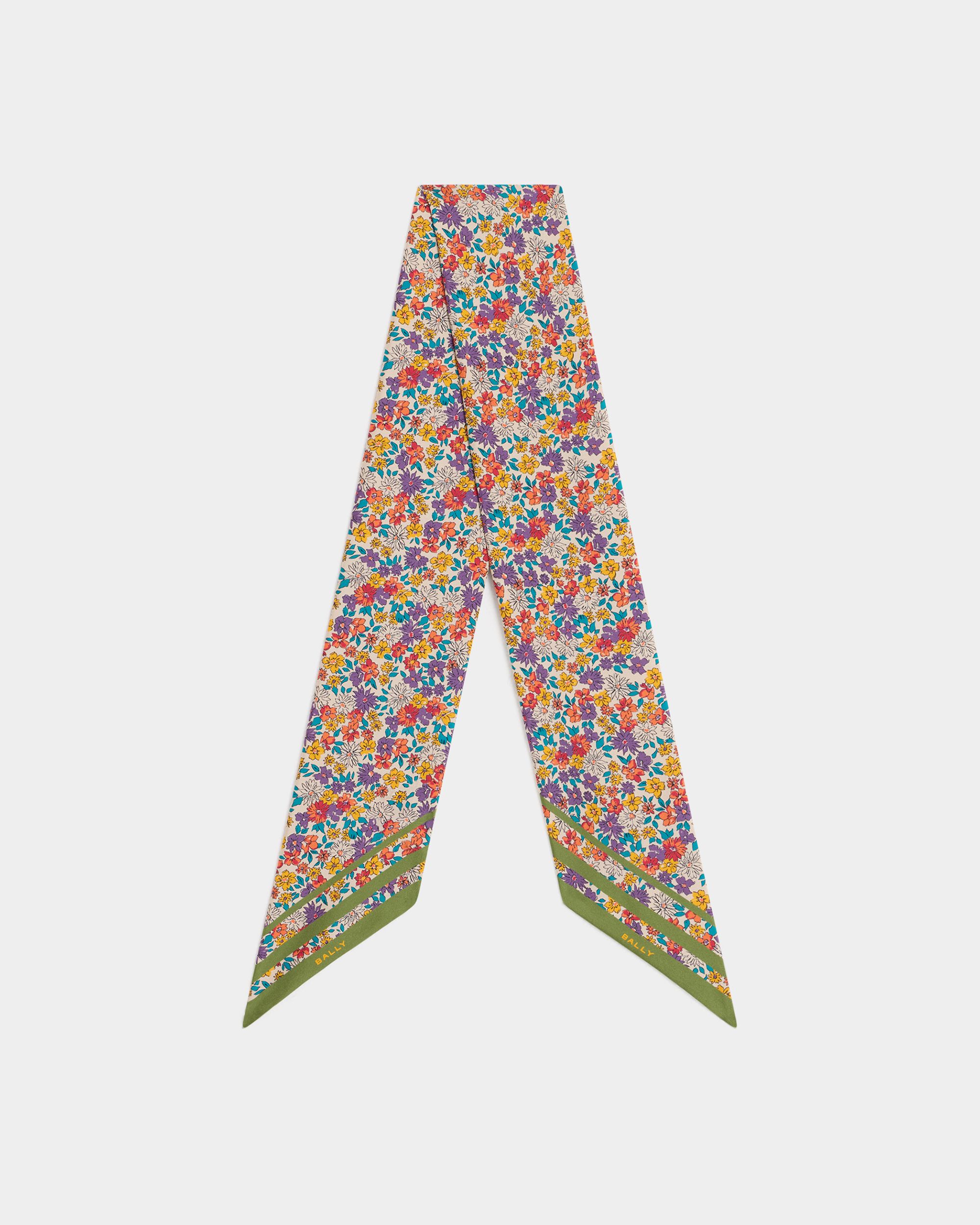 Bally Global - Neck Bow With a Floral Print in Beige Silk - Beige