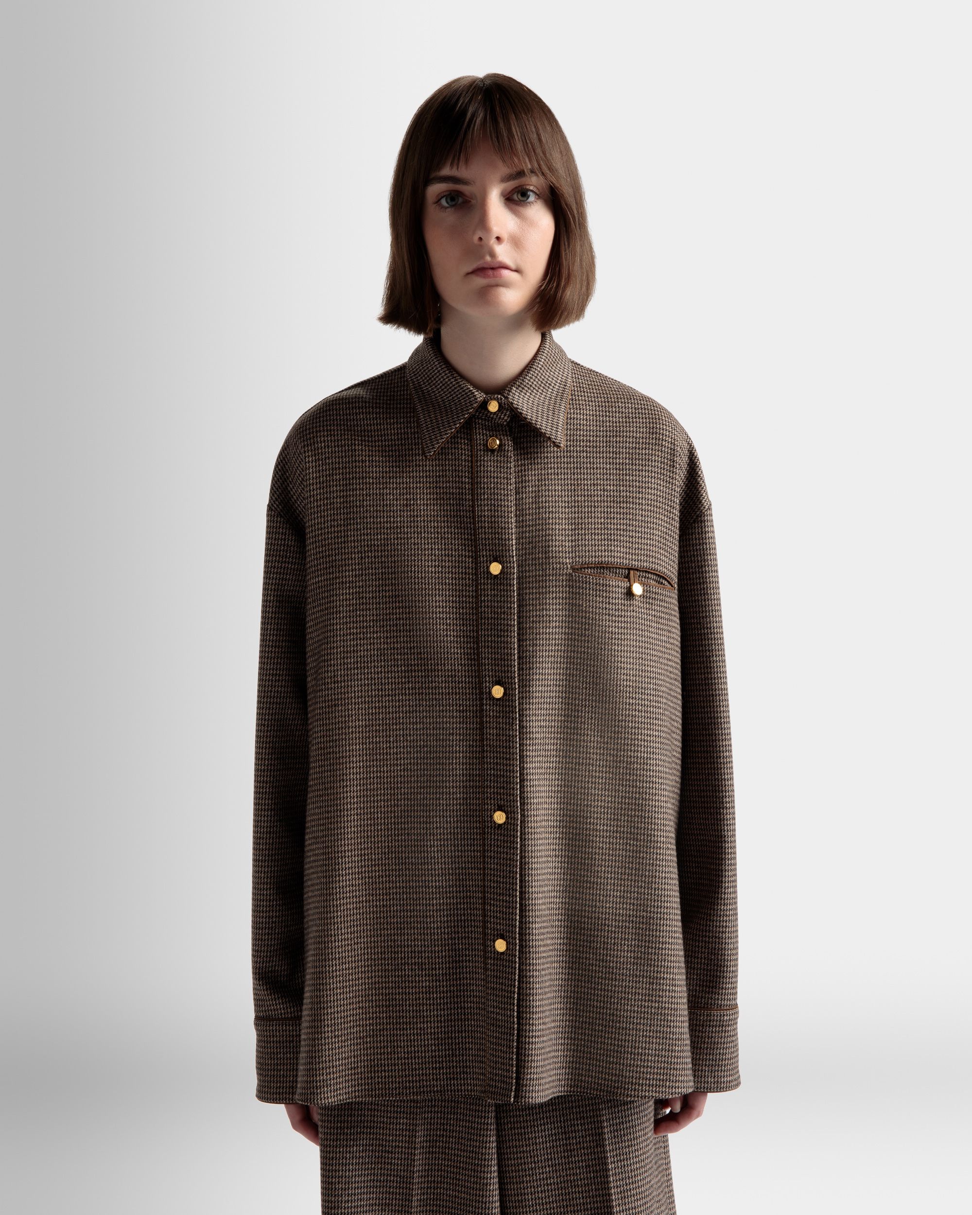 Bally Global - Camisa Dogtooth De Lana Color Desierto - Marrón