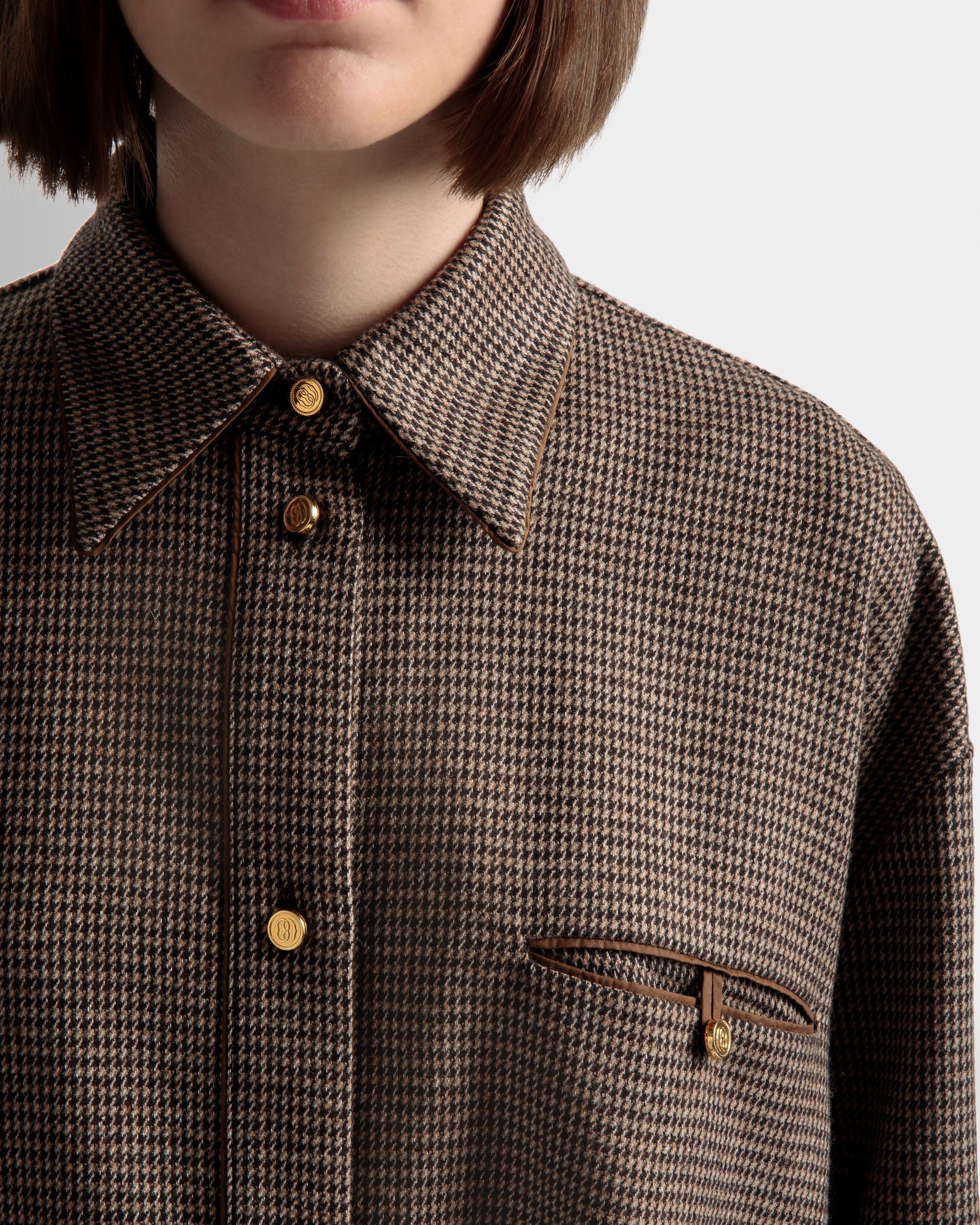 Bally Global - Camisa Dogtooth De Lana Color Desierto - Marrón