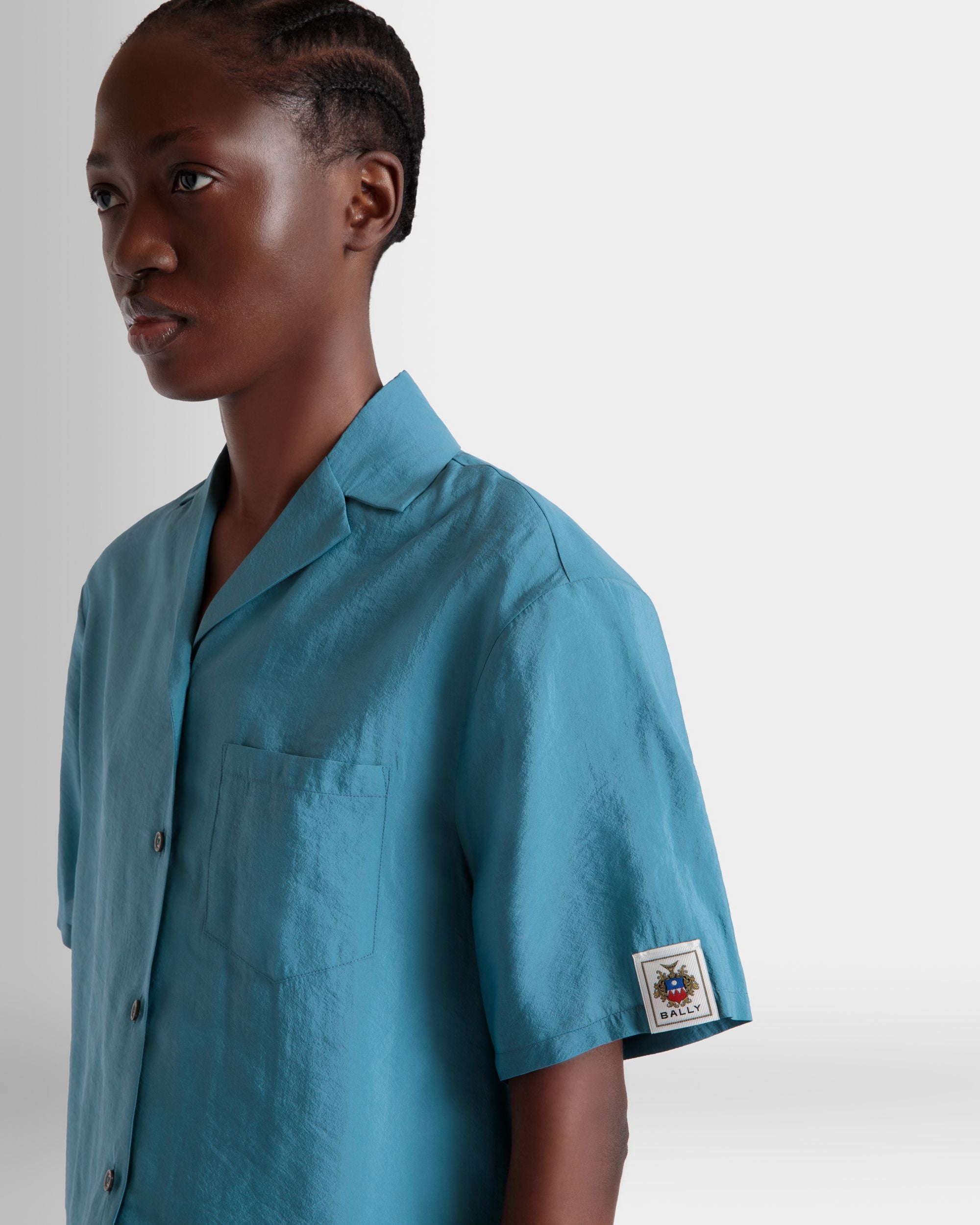 Bally Global - Camisa De Satén Medium Blue - Azul