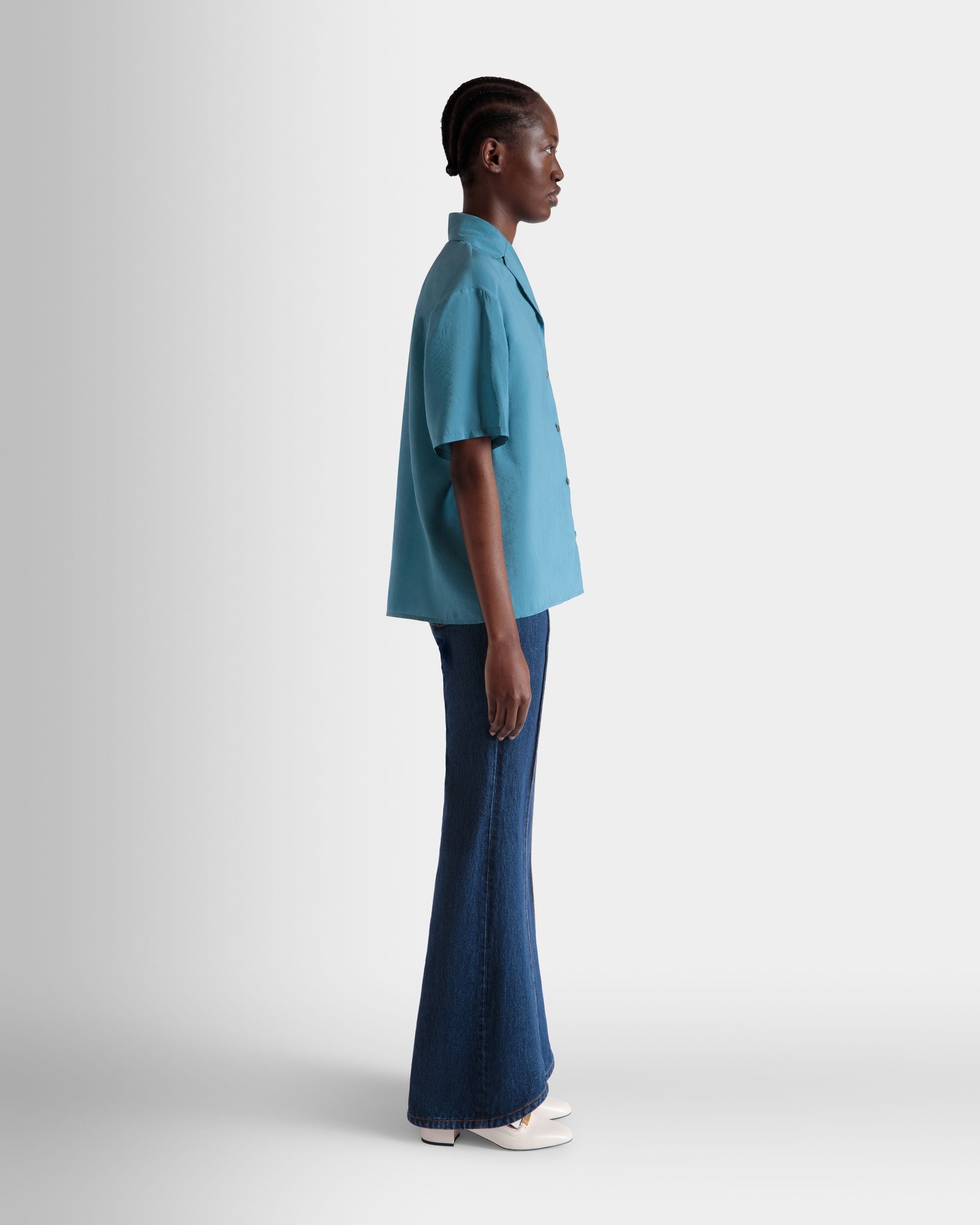 Bally Global - Camisa De Satén Medium Blue - Azul