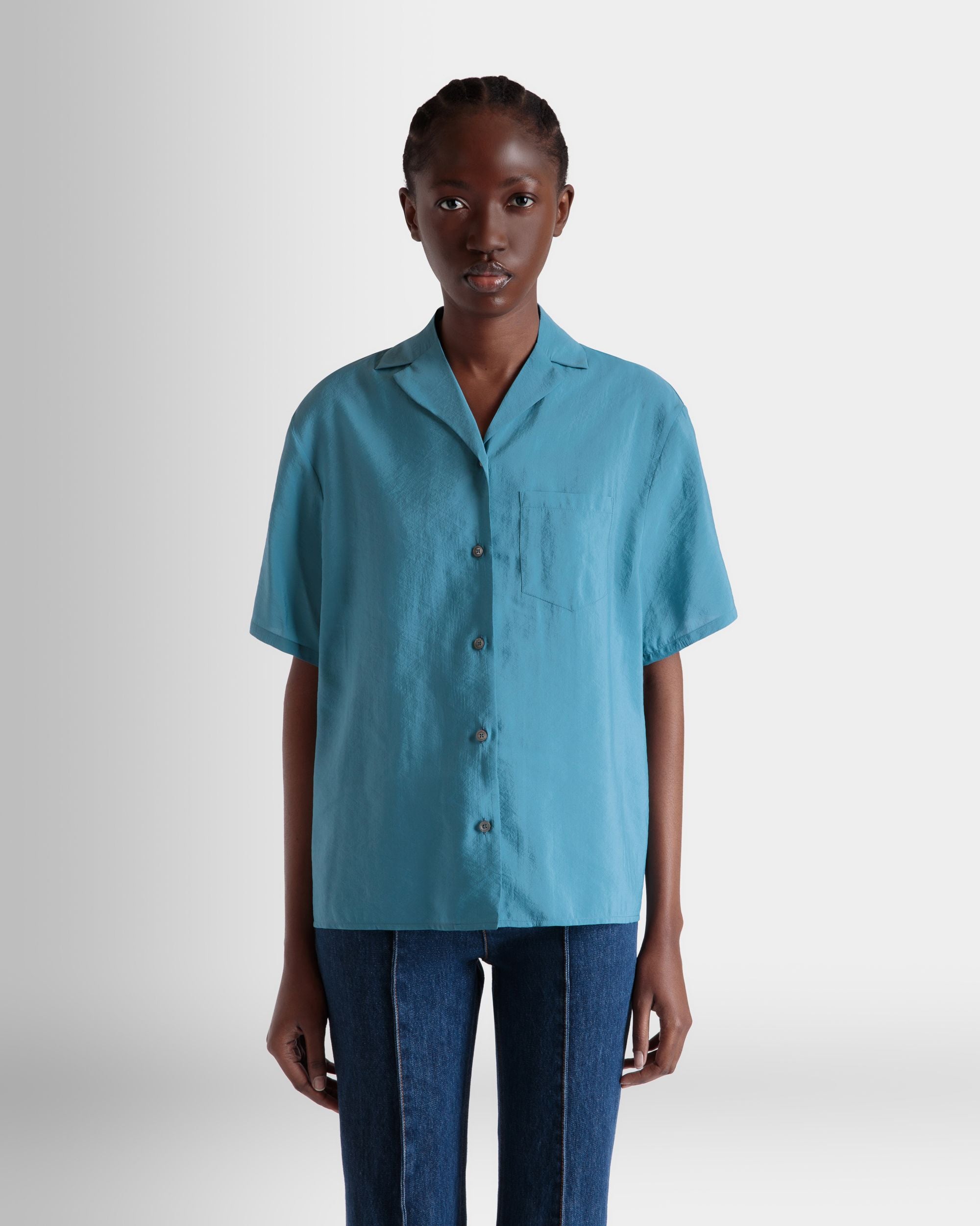 Bally Global - Camisa De Satén Medium Blue - Azul
