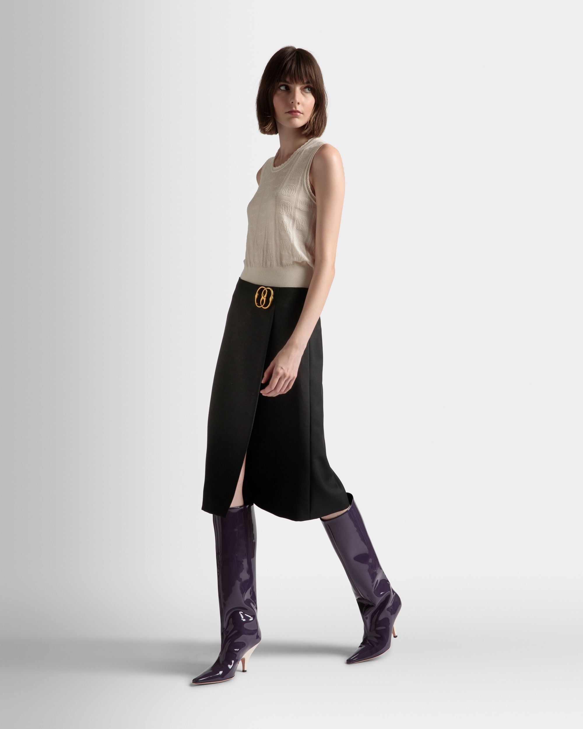 Bally Global - Knee Length Wrap Skirt In Black Mohair Wool Mix - Black