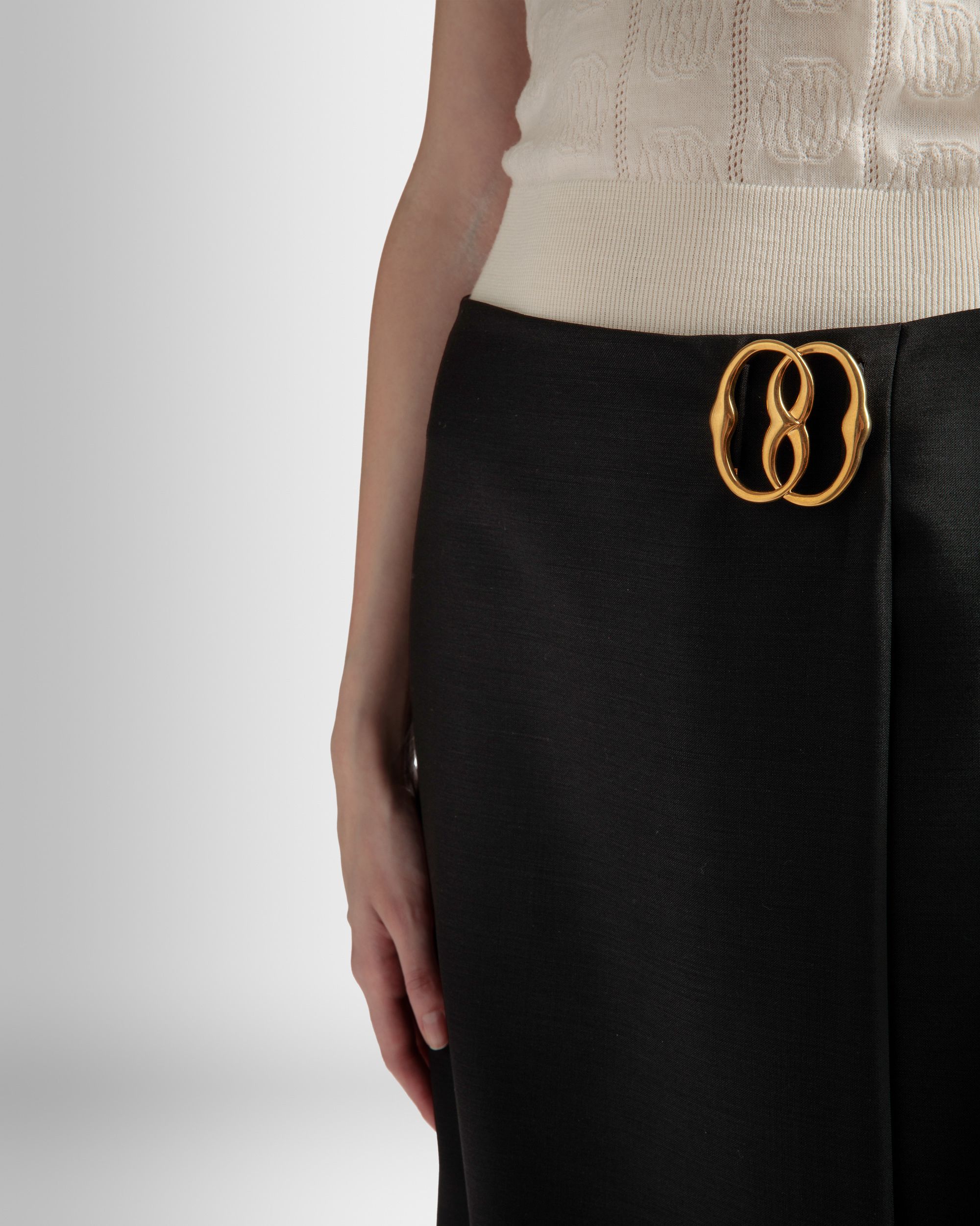 Bally Global - Knee Length Wrap Skirt In Black Mohair Wool Mix - Black