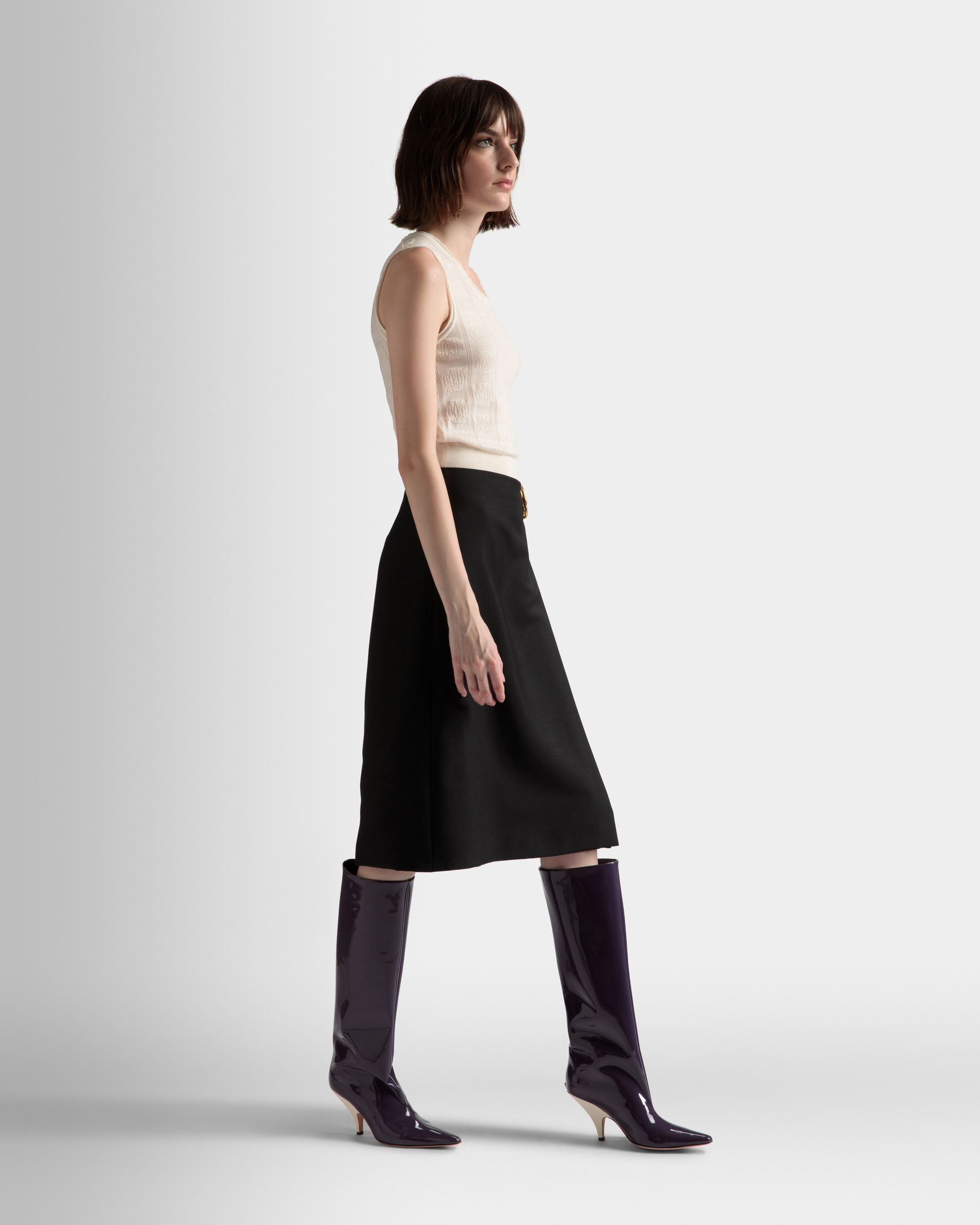 Bally Global - Knee Length Wrap Skirt In Black Mohair Wool Mix - Black