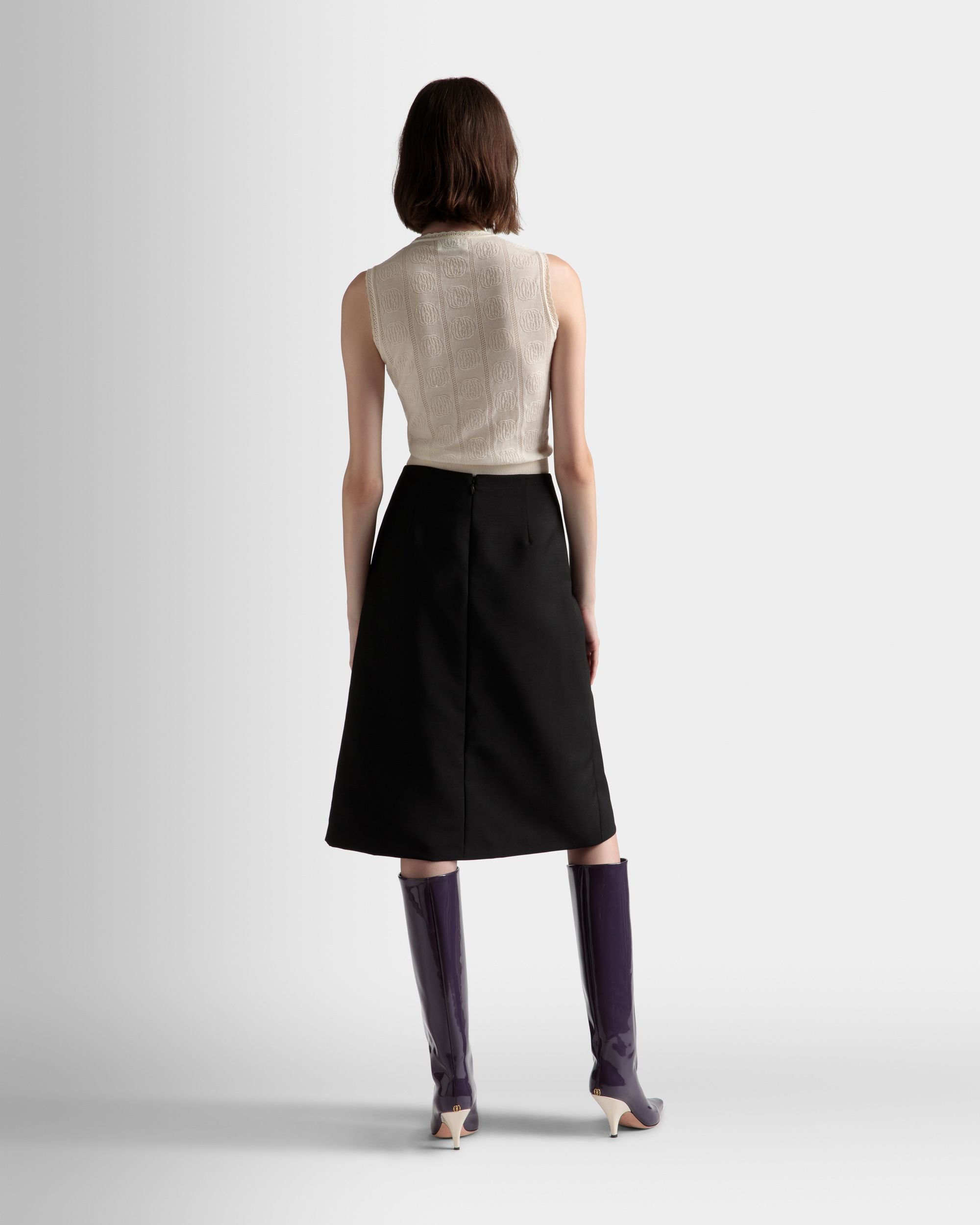 Bally Global - Knee Length Wrap Skirt In Black Mohair Wool Mix - Black