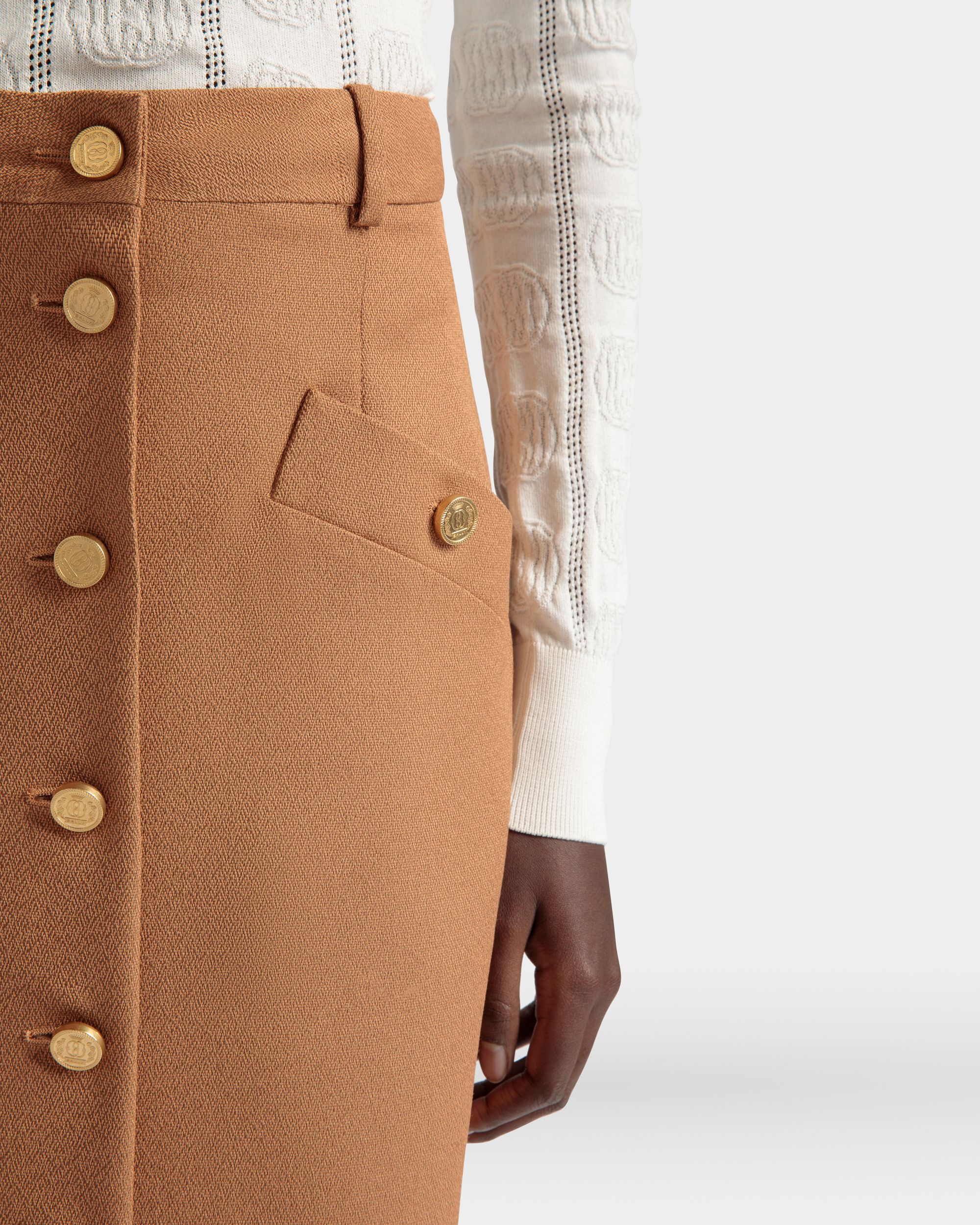 Bally Global - Brown Midi Skirt in a Wool Blend - Marron