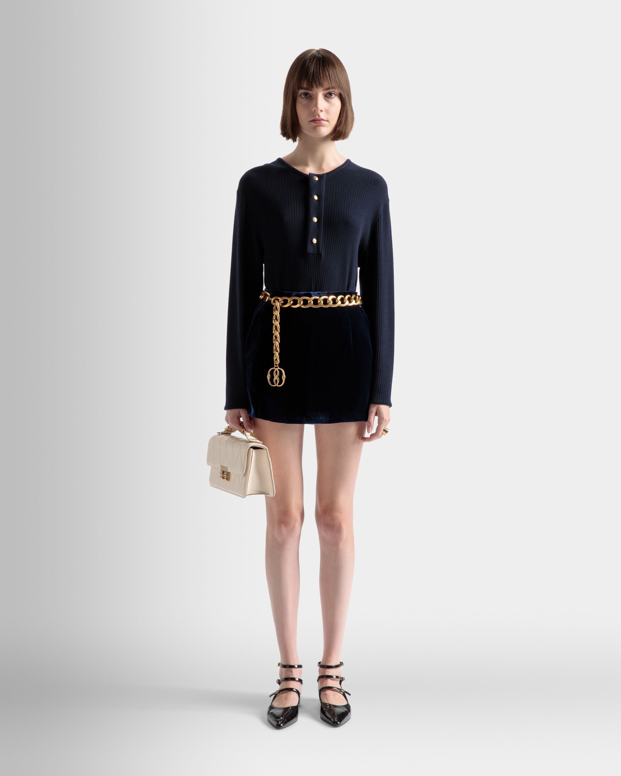 Bally Global - Minifalda De Terciopelo Azul Marino - Azul