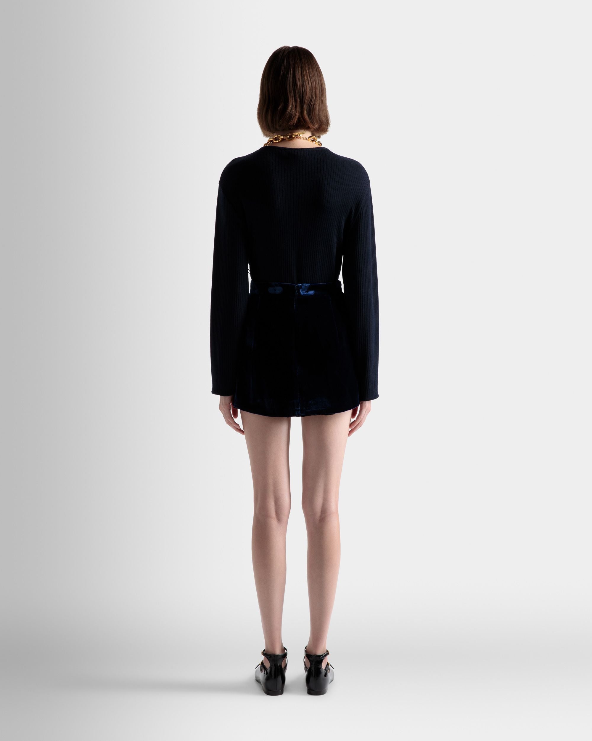 Bally Global - Minifalda De Terciopelo Azul Marino - Azul