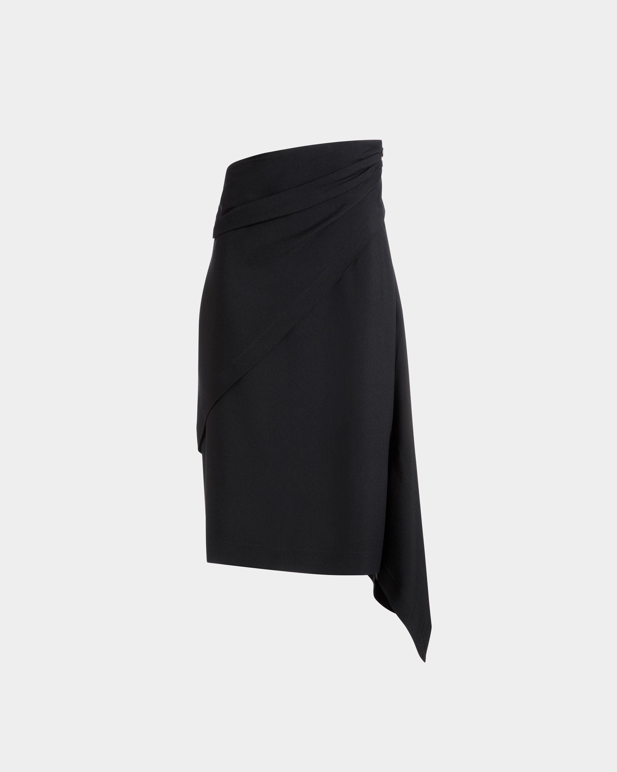 Bally Global - Asymmetric Midi Skirt in Black Fluid Crepe - Black