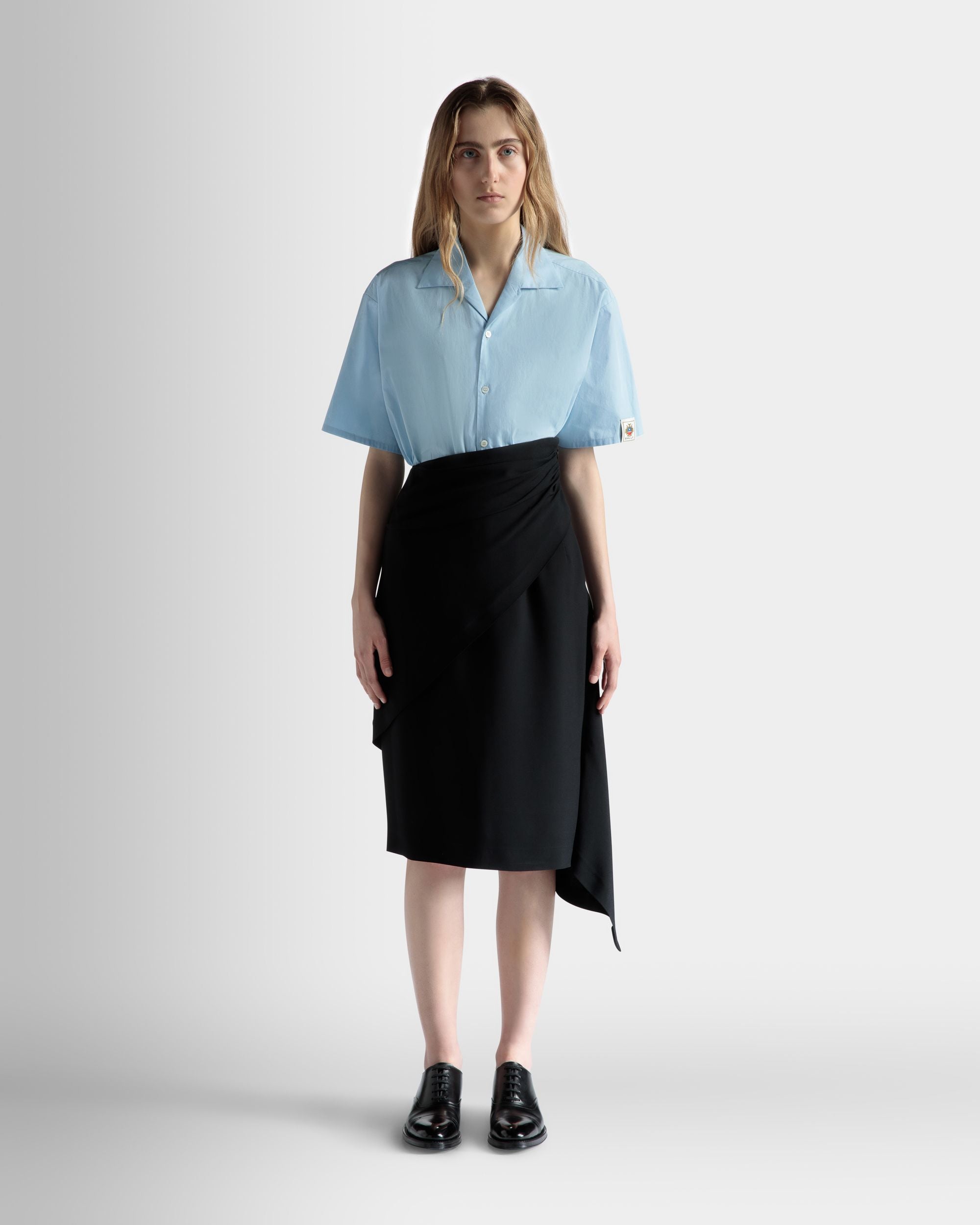 Bally Global - Asymmetric Midi Skirt in Black Fluid Crepe - Black