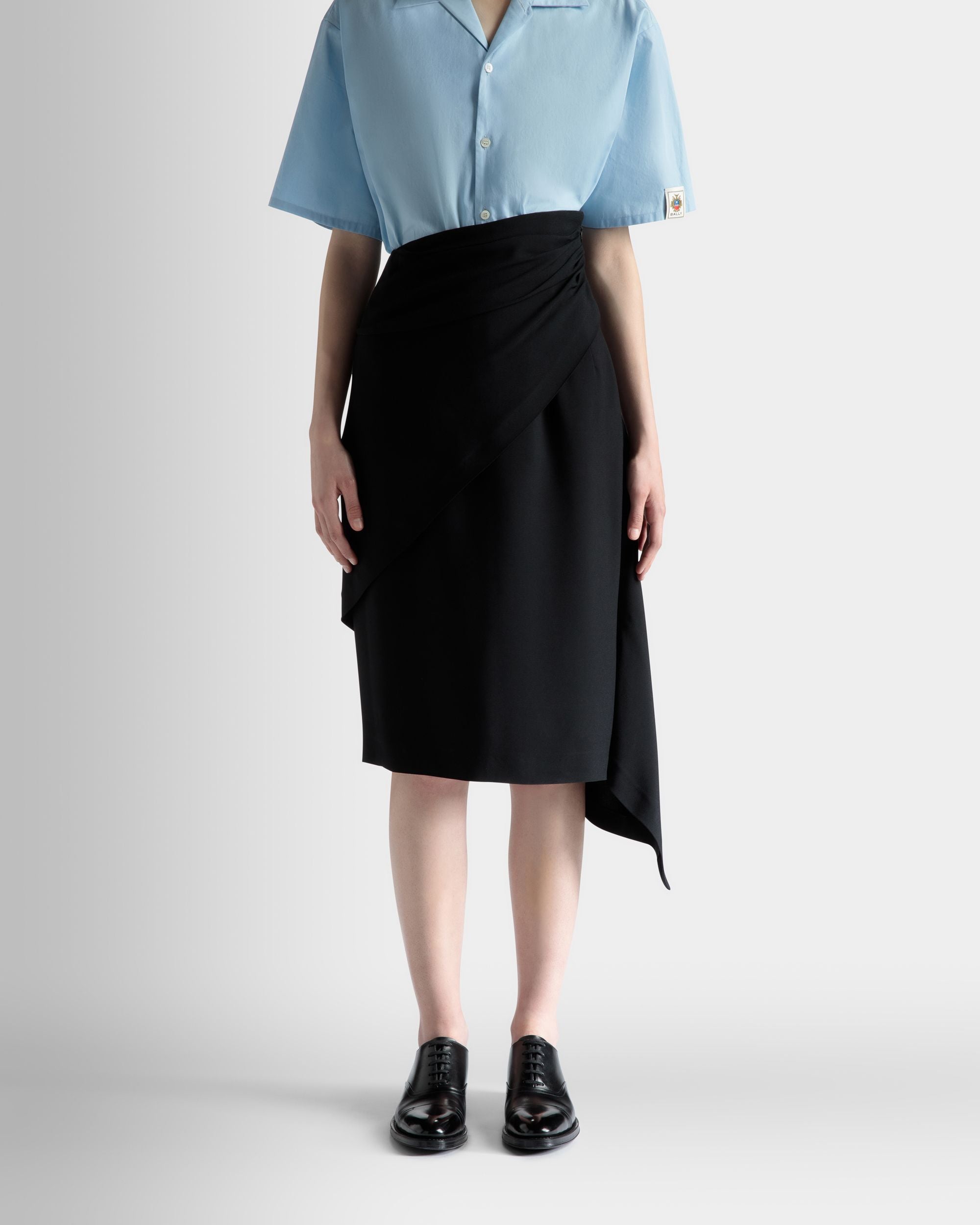 Bally Global - Asymmetric Midi Skirt in Black Fluid Crepe - Black