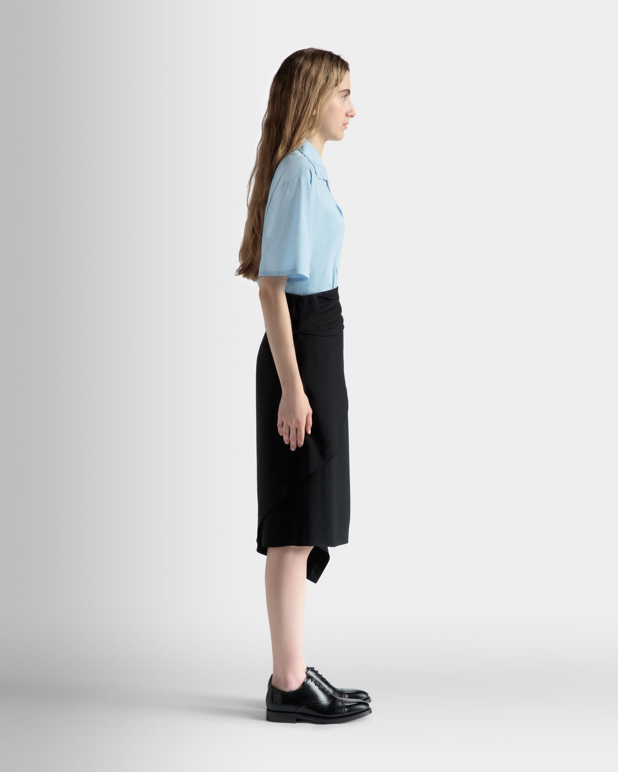 Bally Global - Asymmetric Midi Skirt in Black Fluid Crepe - Black
