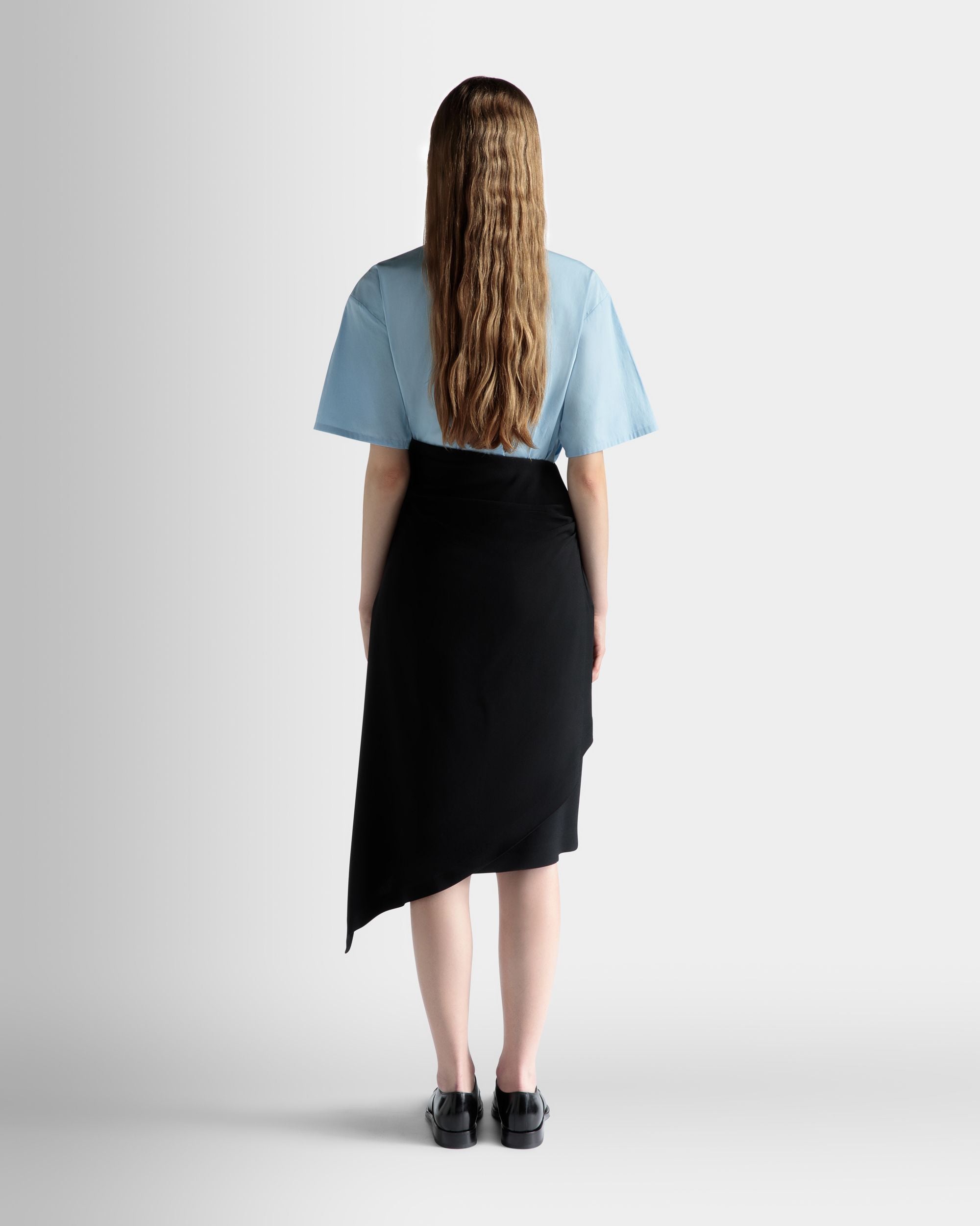 Bally Global - Asymmetric Midi Skirt in Black Fluid Crepe - Black