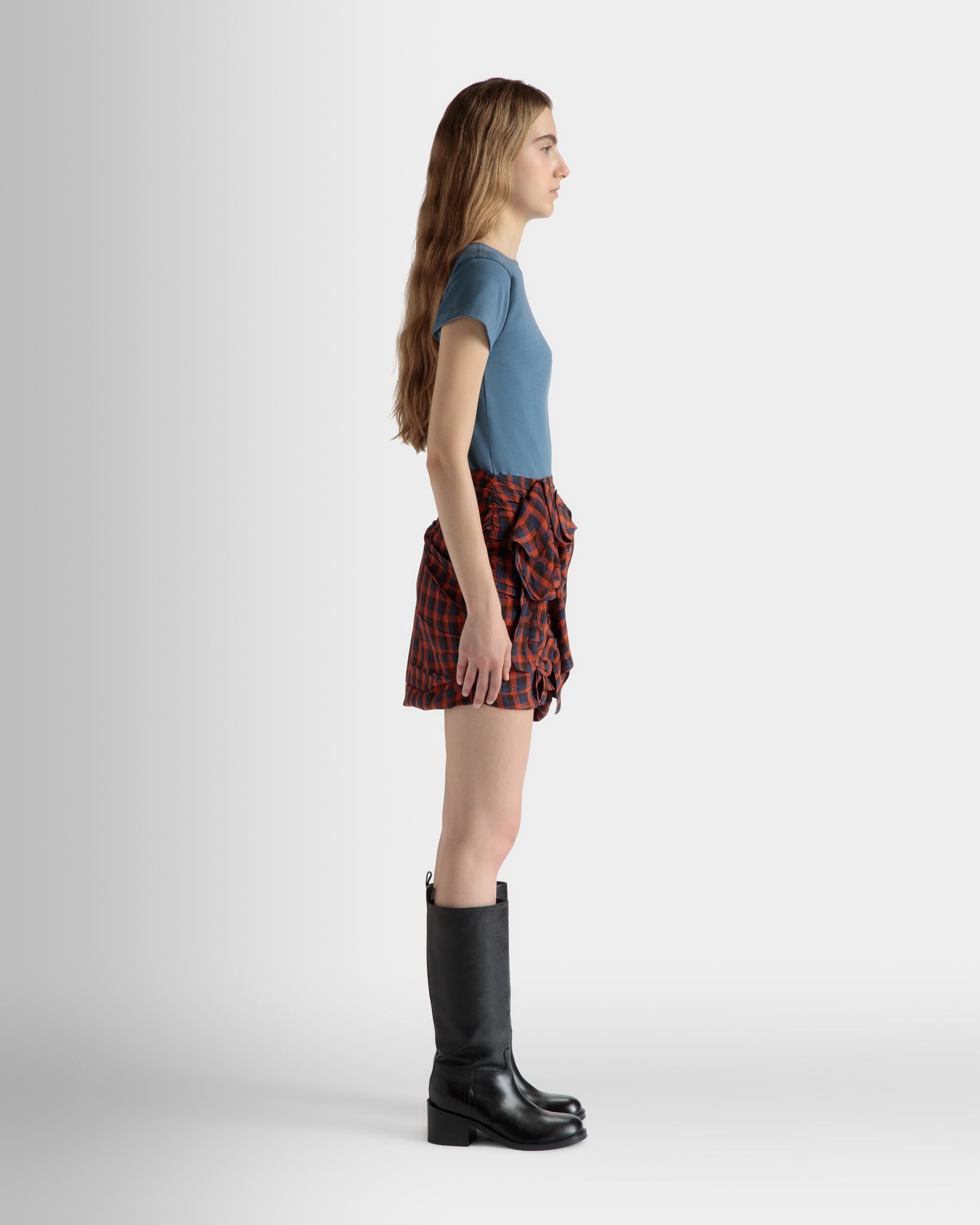 Bally Global - Printed Rouches Mini Skirt in Vichy Print Fluid Poplin - Multicolor