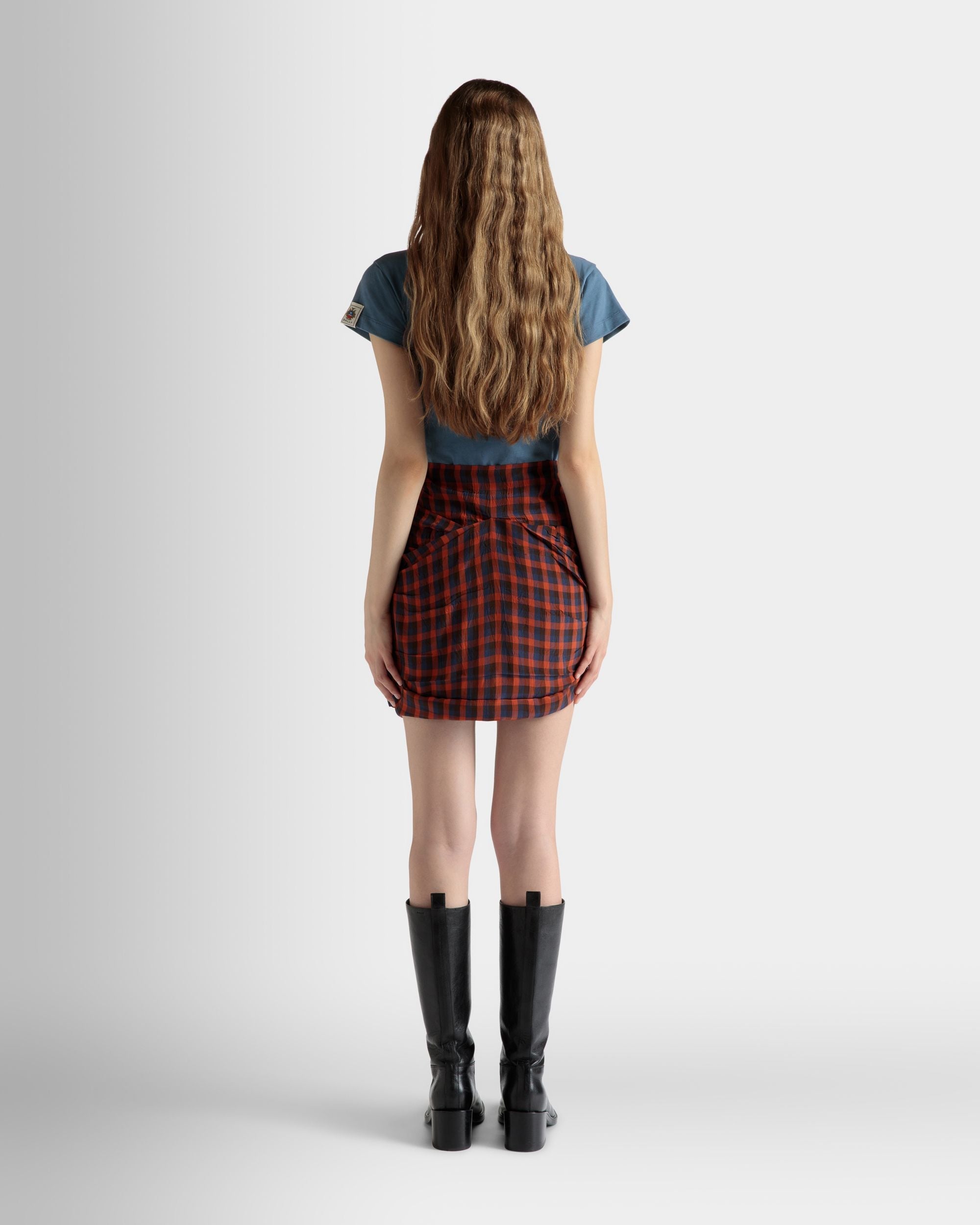 Bally Global - Printed Rouches Mini Skirt in Vichy Print Fluid Poplin - Multicolor