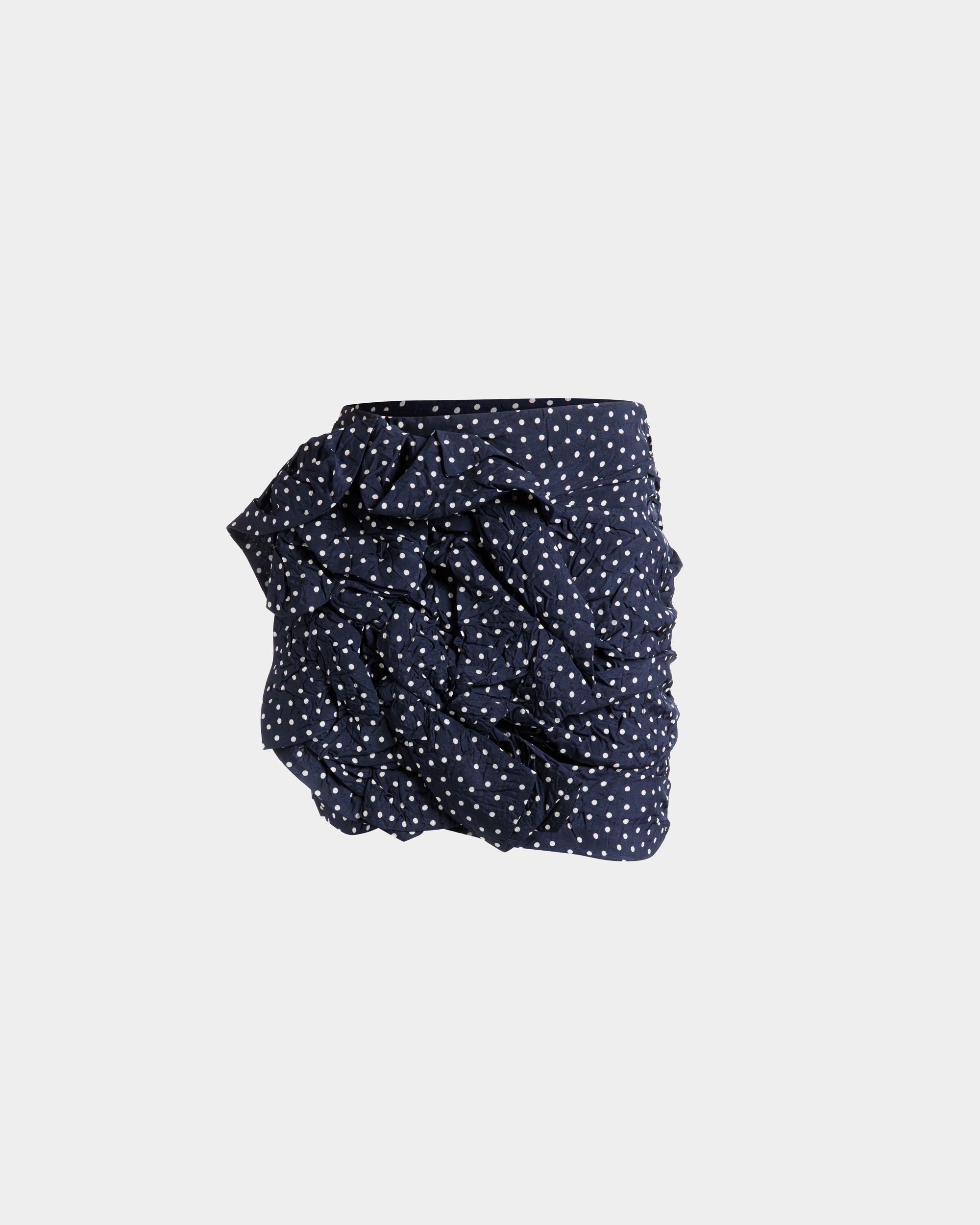 Bally Global - Printed Rouches Mini Skirt in Polka Dots Print Fluid Poplin - Blue