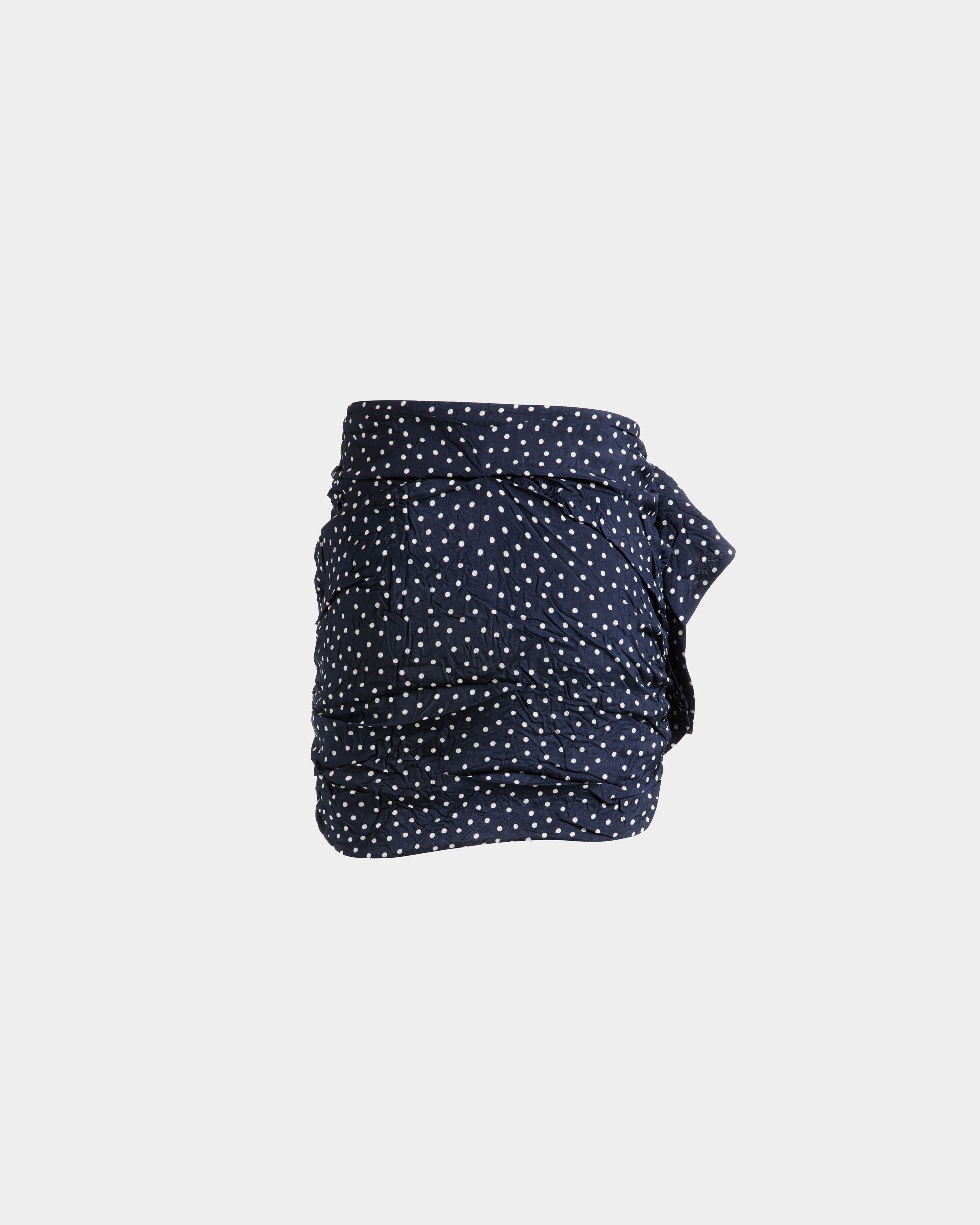 Bally Global - Printed Rouches Mini Skirt in Polka Dots Print Fluid Poplin - Blue