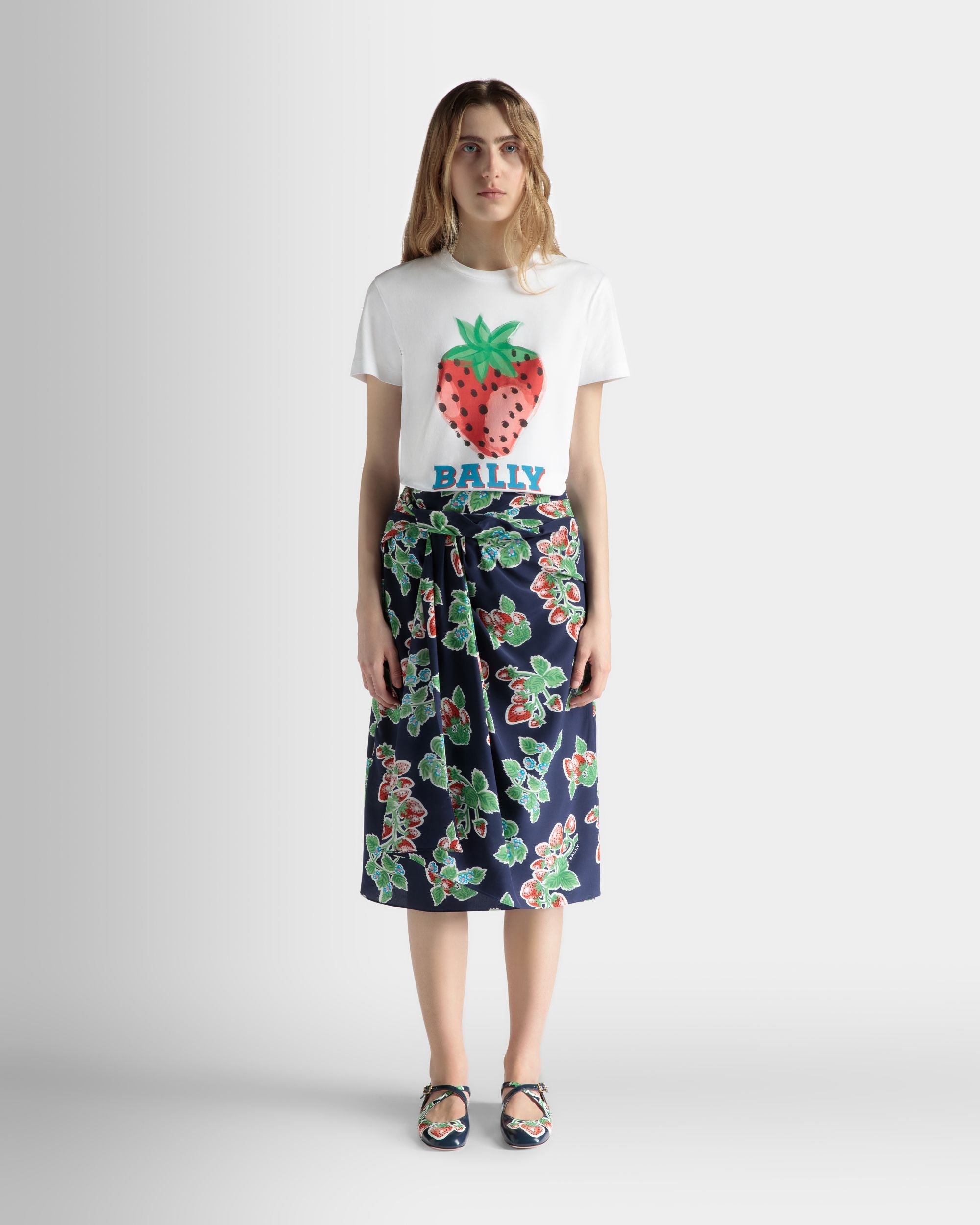 Bally Global - Printed Midi Skirt in Strawberry Print Silk - Multicolor