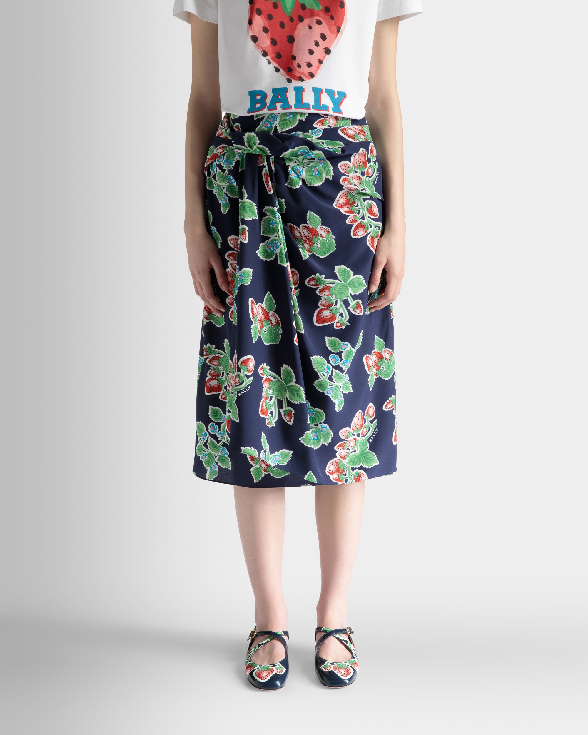 Bally Global - Printed Midi Skirt in Strawberry Print Silk - Multicolor