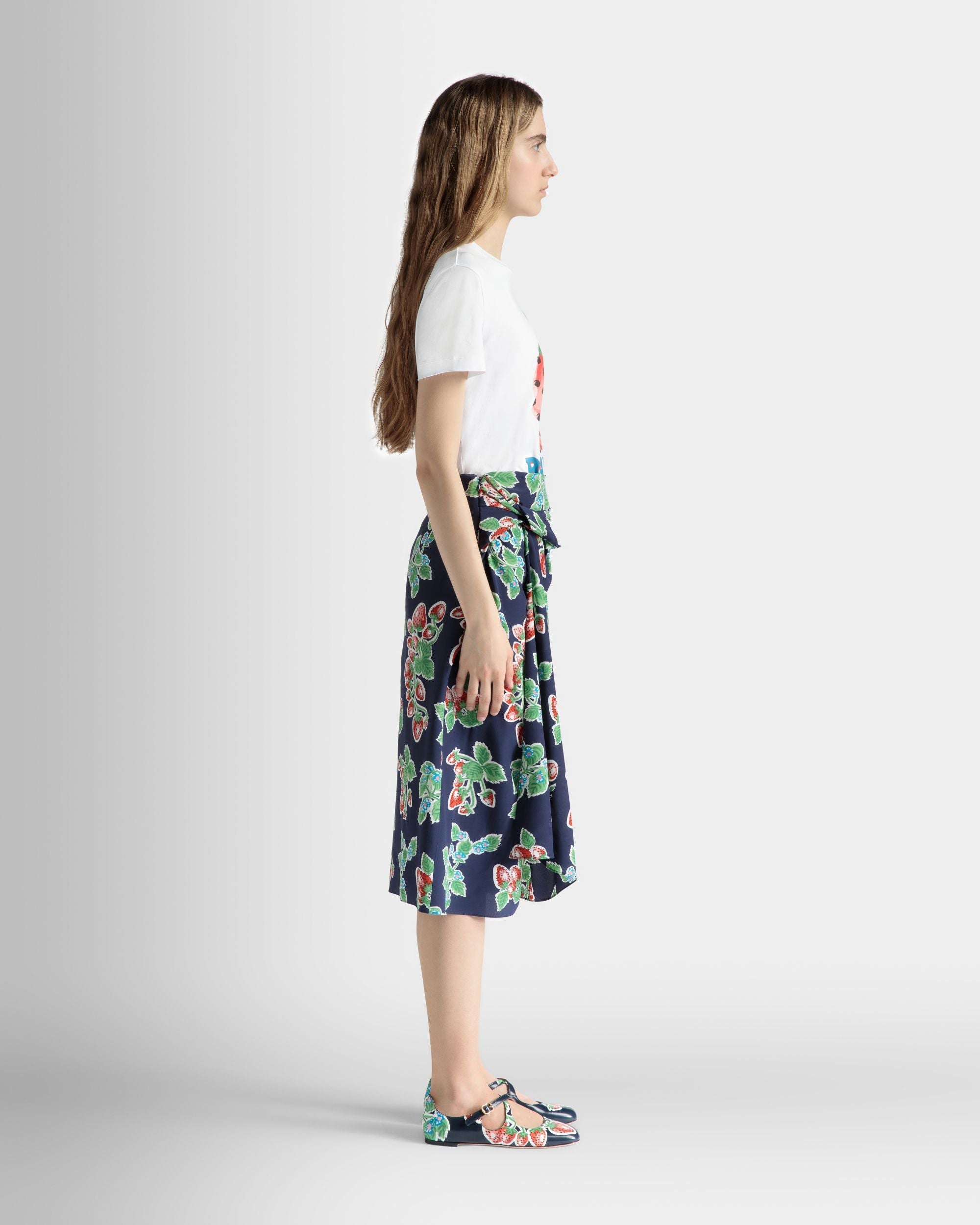 Bally Global - Printed Midi Skirt in Strawberry Print Silk - Multicolor