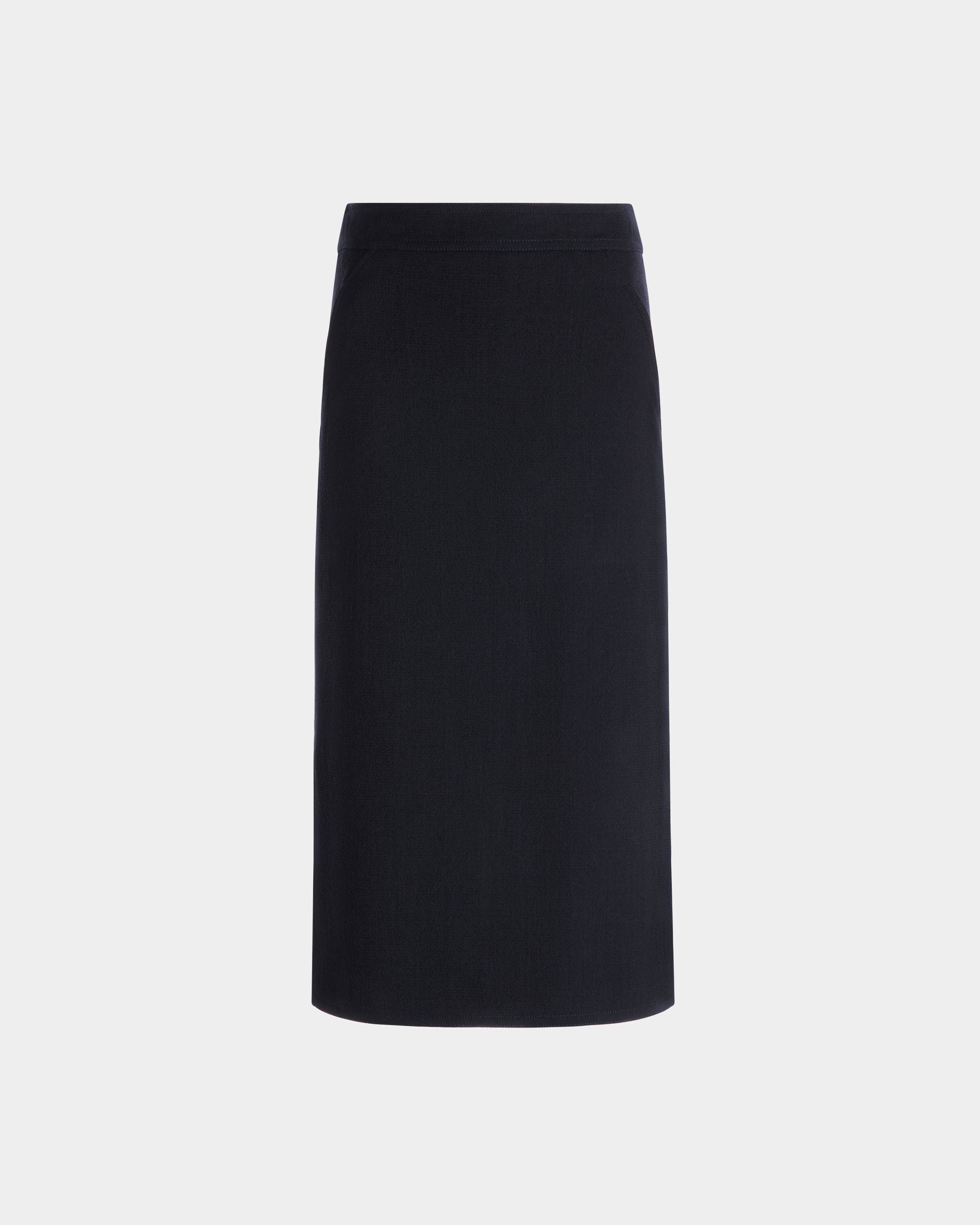 Bally Global - Midi Skirt In Navy Blue Wool - Blue
