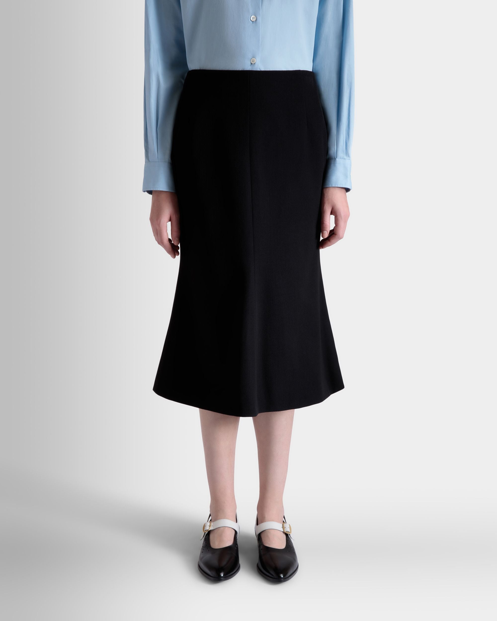 Bally Global - Midi Skirt In Black Wool Blend - Black