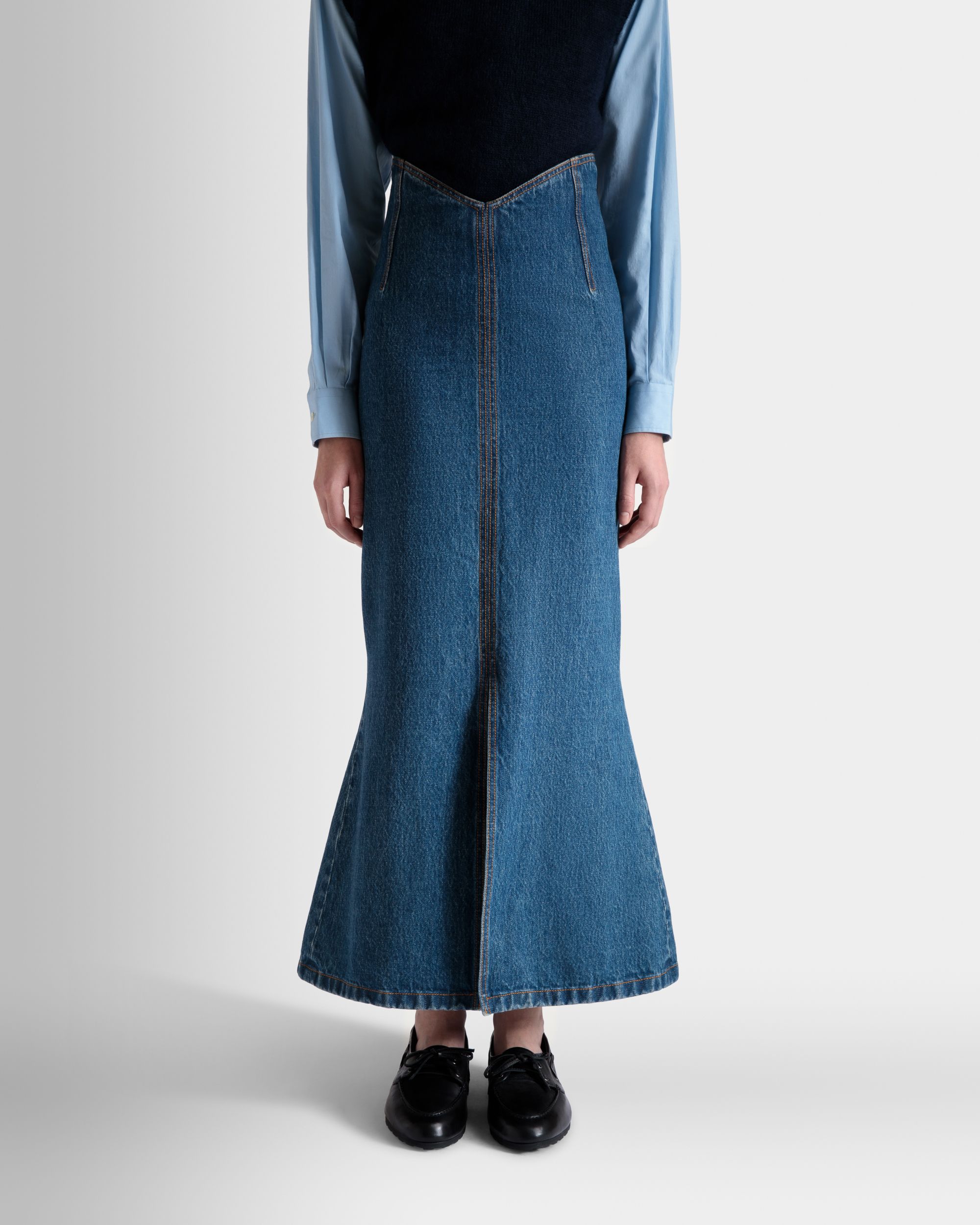 Bally Global - Long Skirt In Medium Blue Cotton - Blue