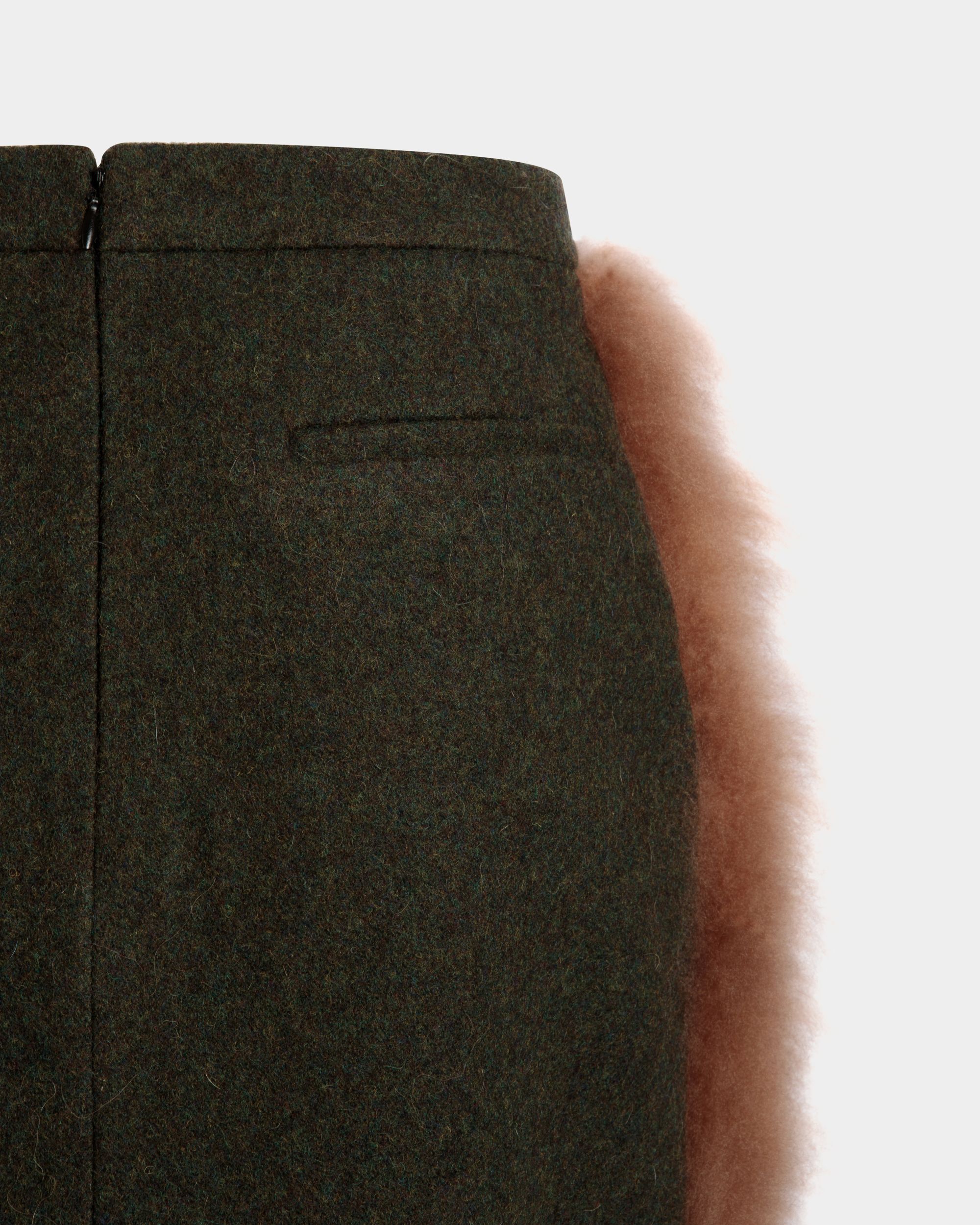 Bally Global - Mini Skirt In Dark Green And Praline Beige Wool and Shearling - Beige