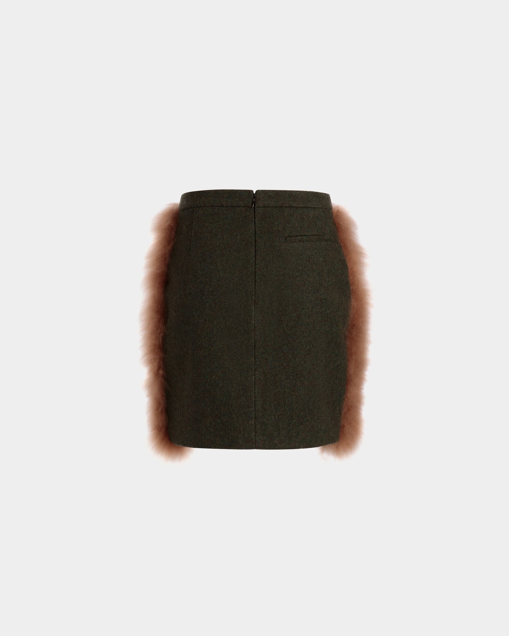 Bally Global - Mini Skirt In Dark Green And Praline Beige Wool and Shearling - Beige