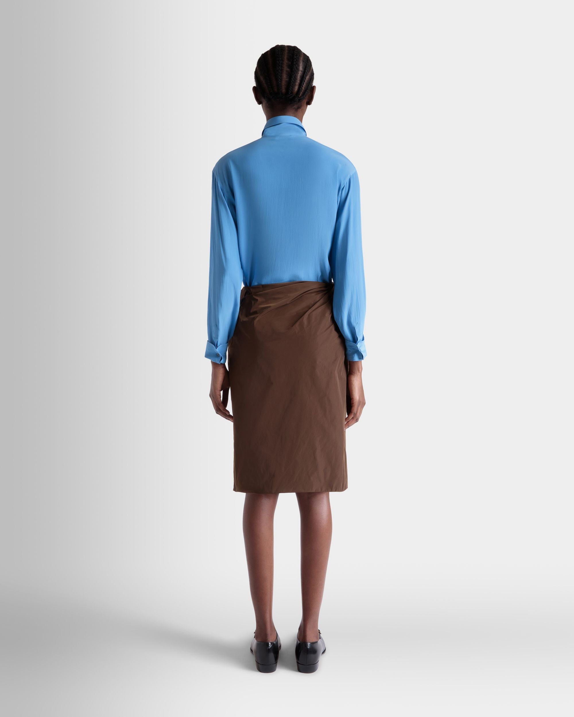 Bally Global - Draped Midi Skirt in Brown Technical Duchesse - Brown