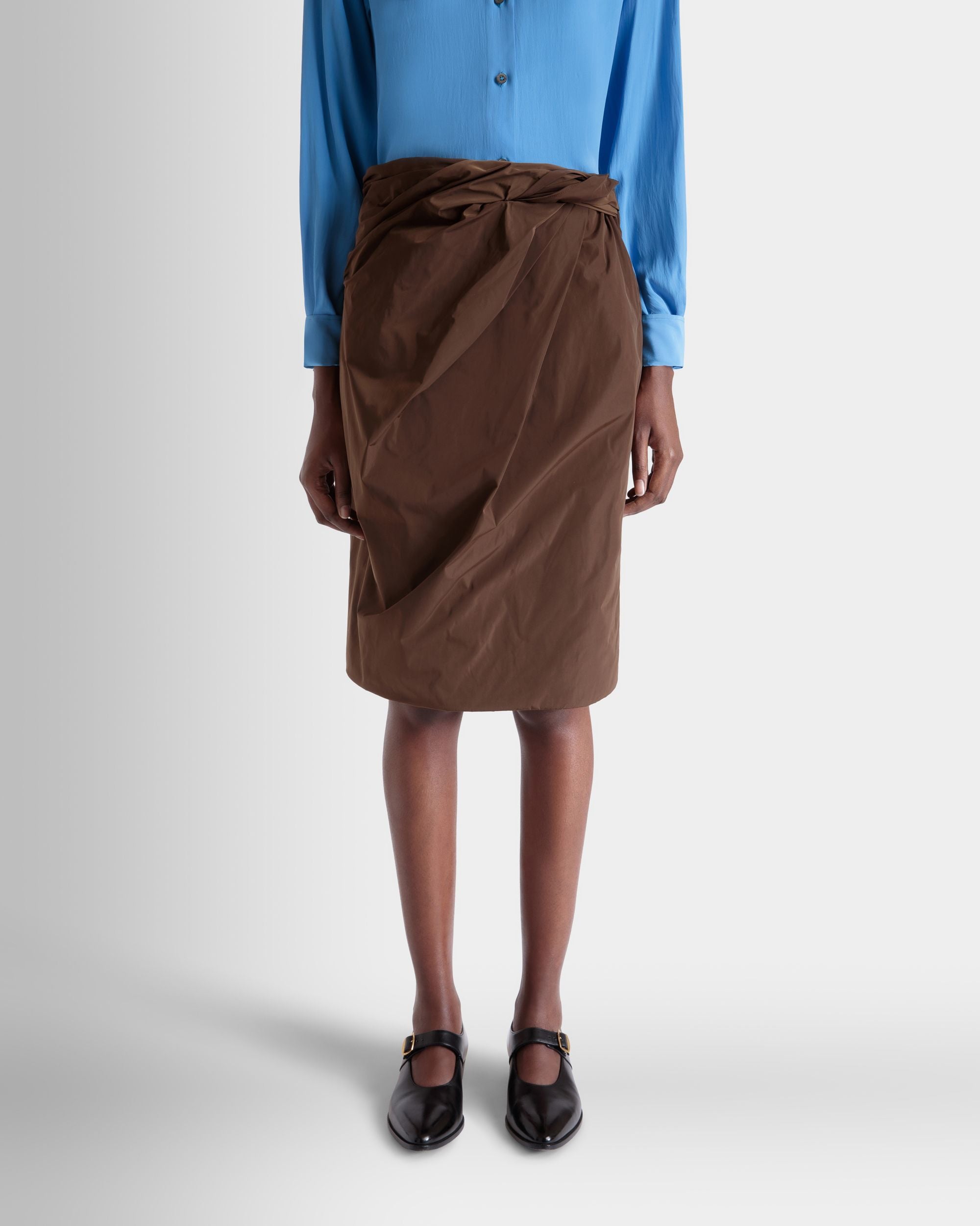 Bally Global - Draped Midi Skirt in Brown Technical Duchesse - Brown