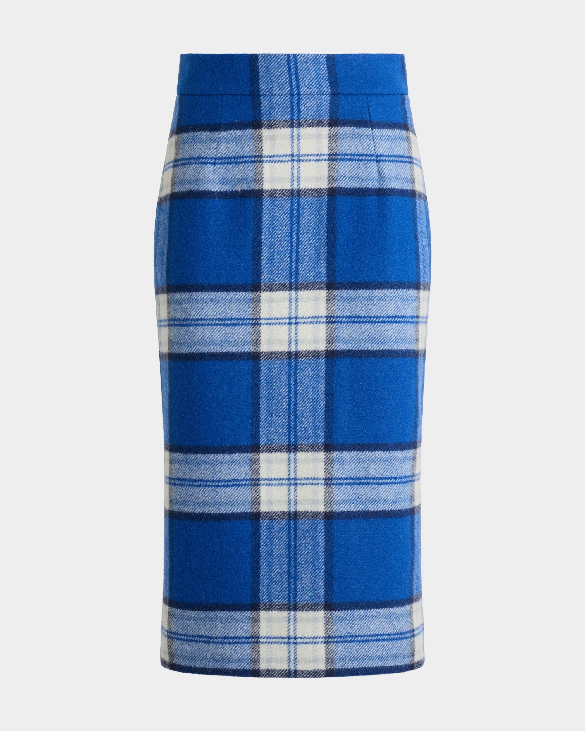 Bally Global - Midi Skirt With a Check Pattern in a Blue Wool Blend - Blue