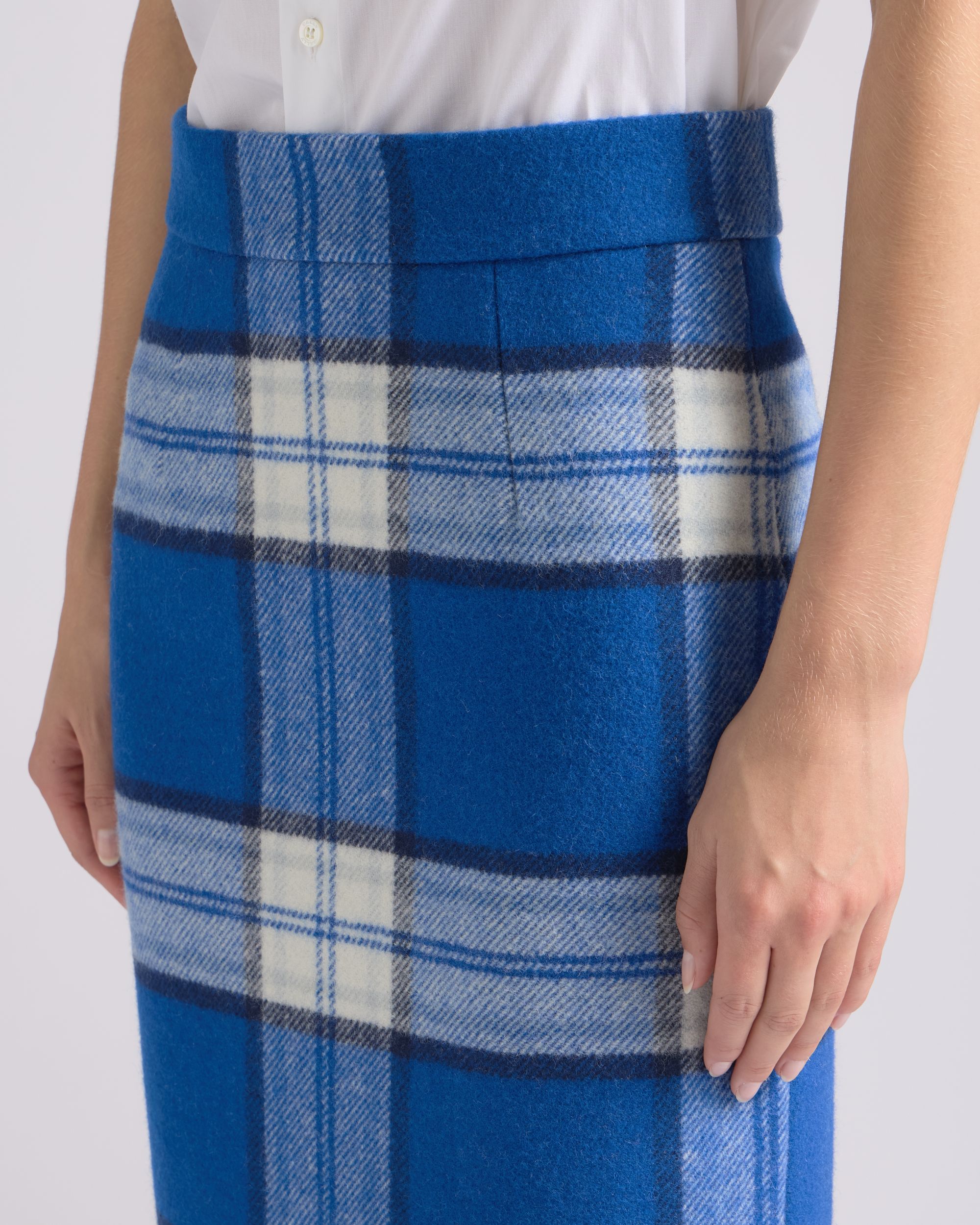 Bally Global - Midi Skirt With a Check Pattern in a Blue Wool Blend - Blue