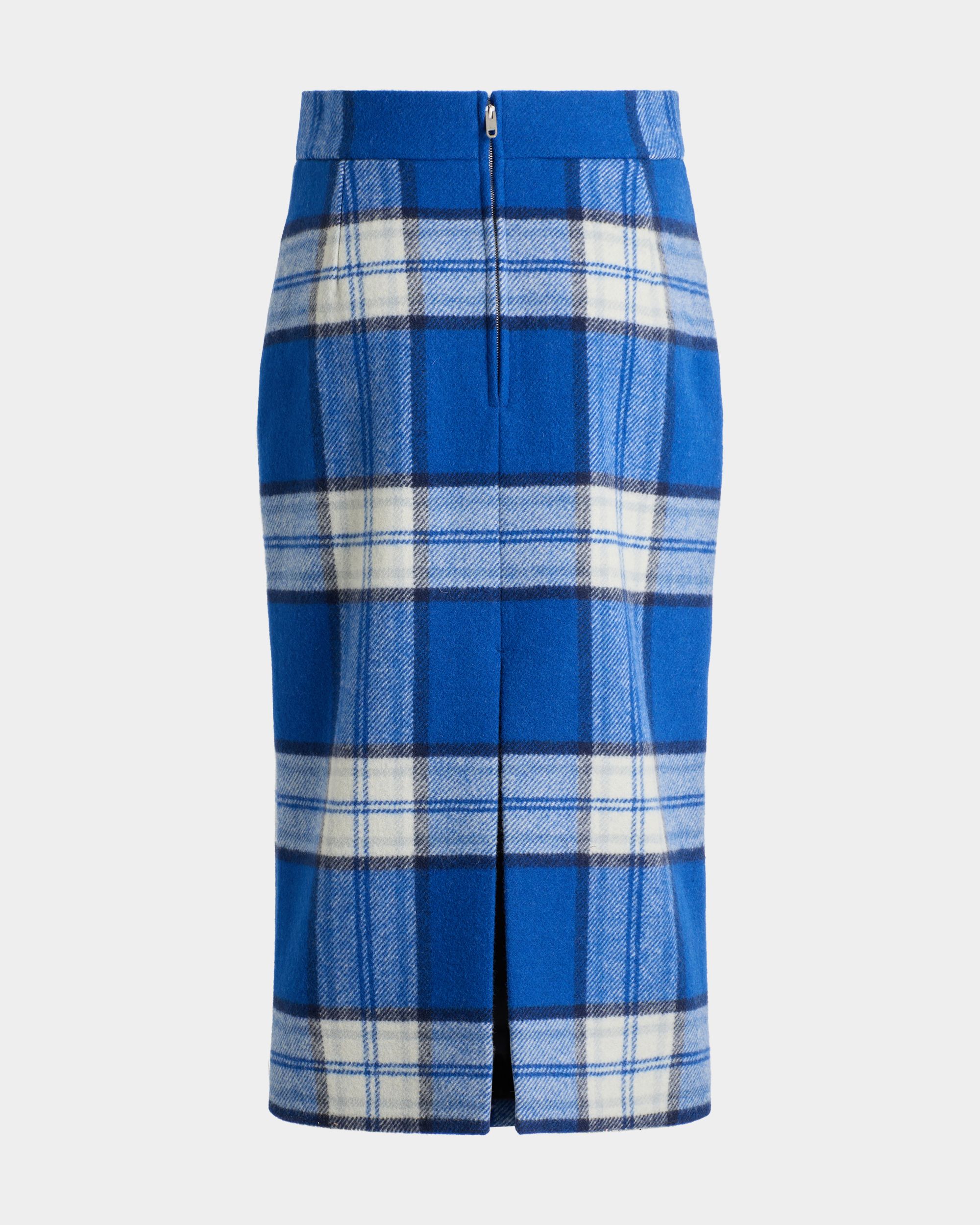 Bally Global - Midi Skirt With a Check Pattern in a Blue Wool Blend - Blue