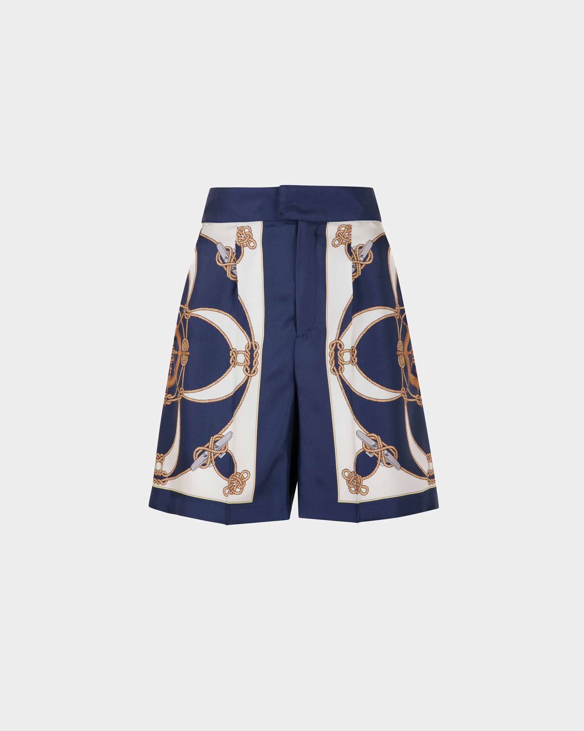 Bally Global - Women's Printed Shorts in Blue and White Silk - Blue