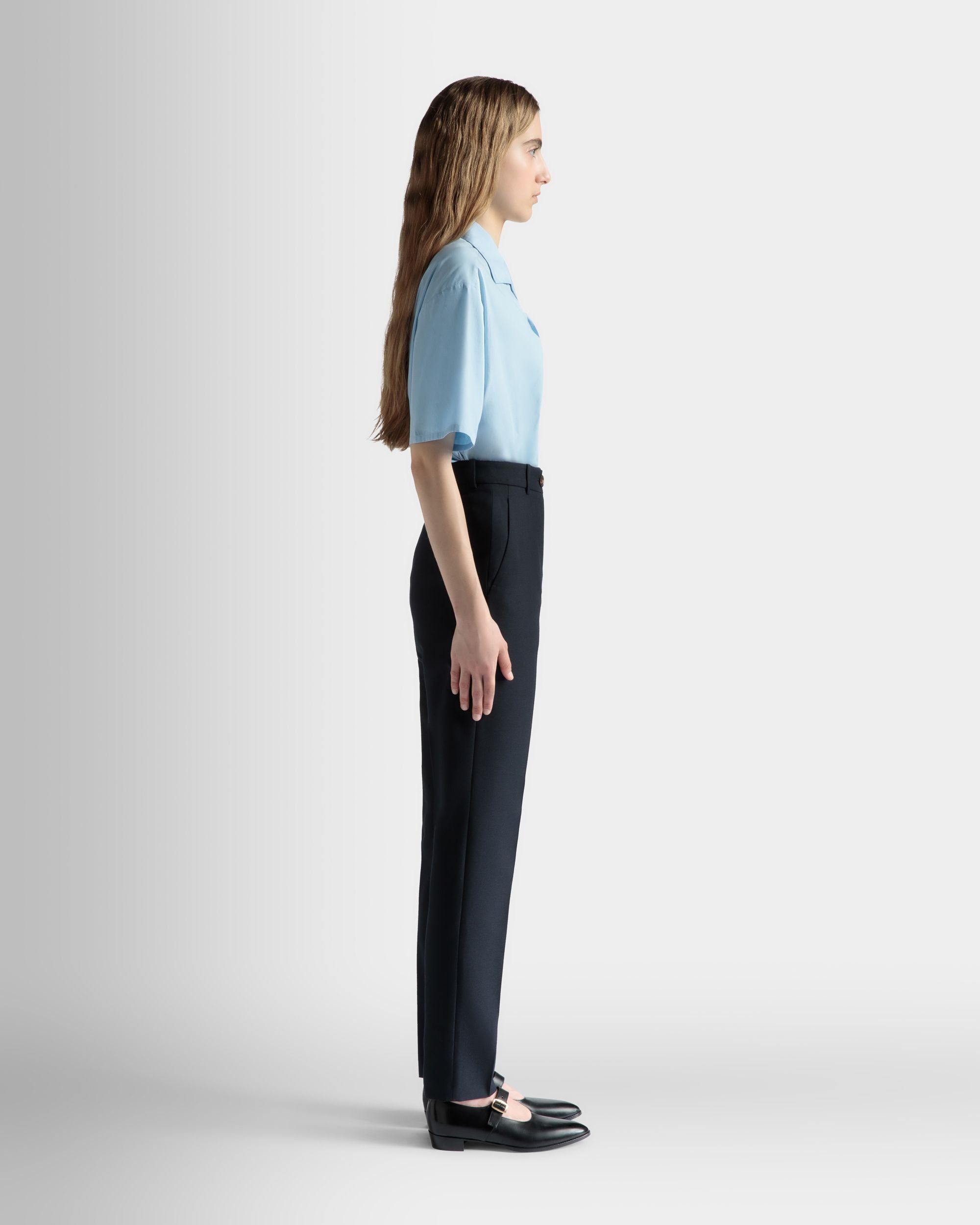 Bally Global - Pantalon Coupe Droite En Laine Mélangée Navy Blue - Bleu