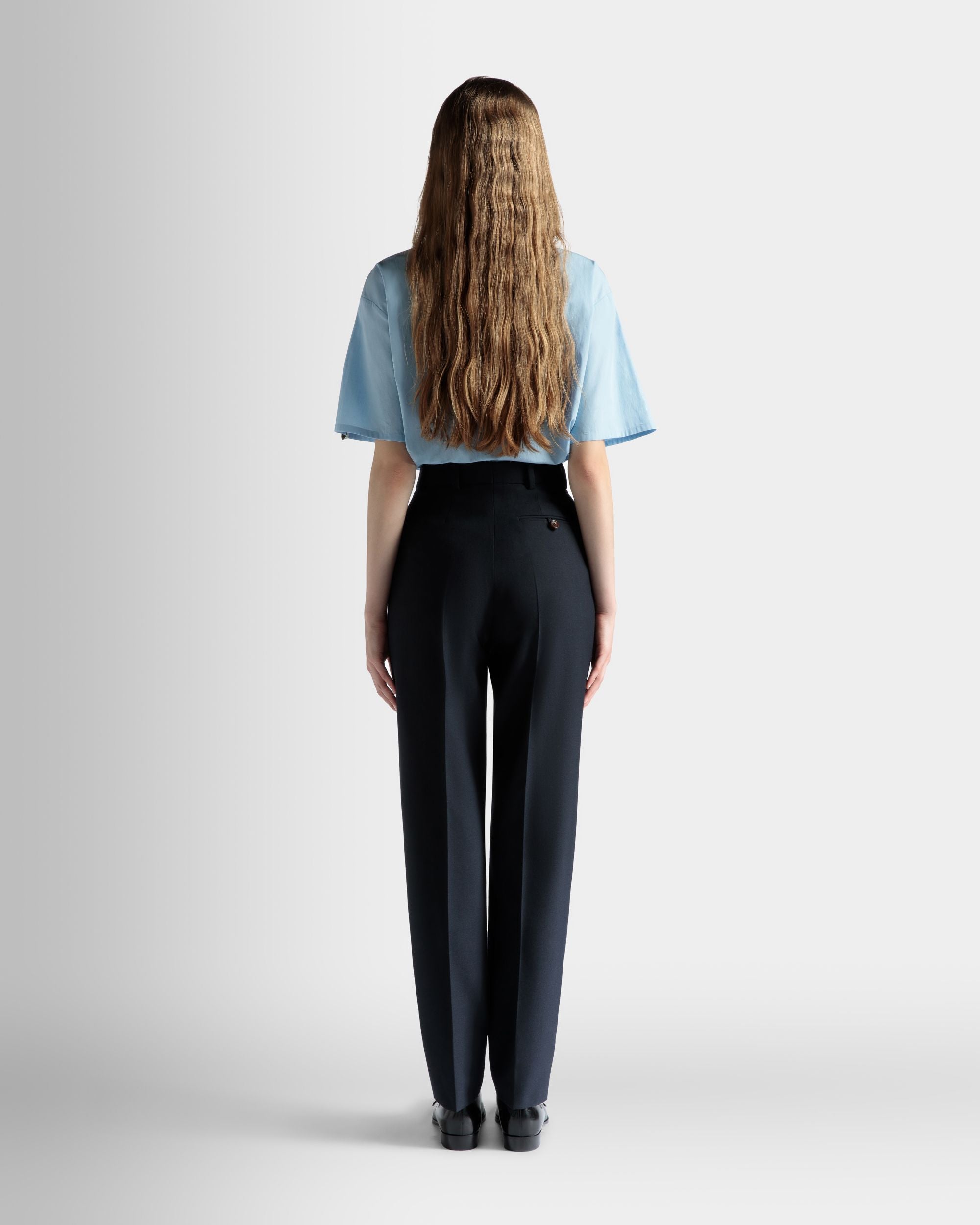 Bally Global - Pantalon Coupe Droite En Laine Mélangée Navy Blue - Bleu