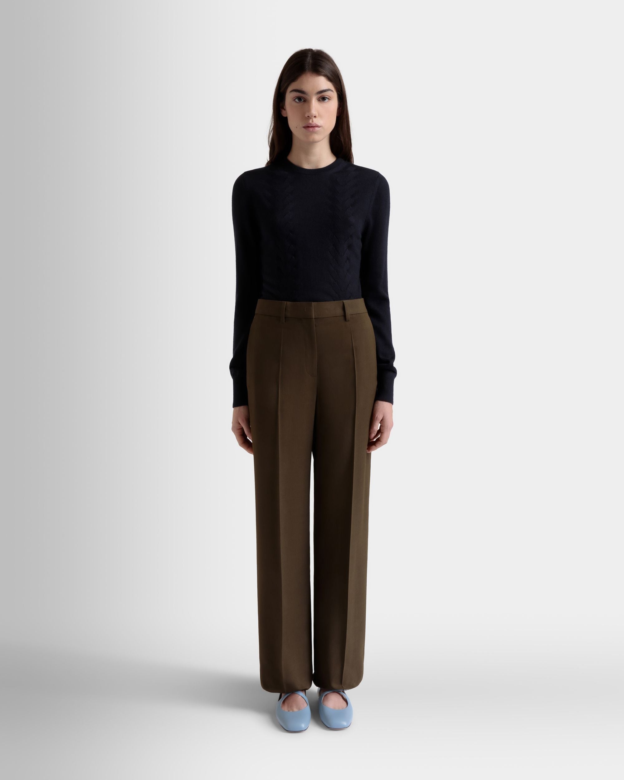 Bally Global - Straight-Leg Pants in Military Green Fluid Gabardine - Green